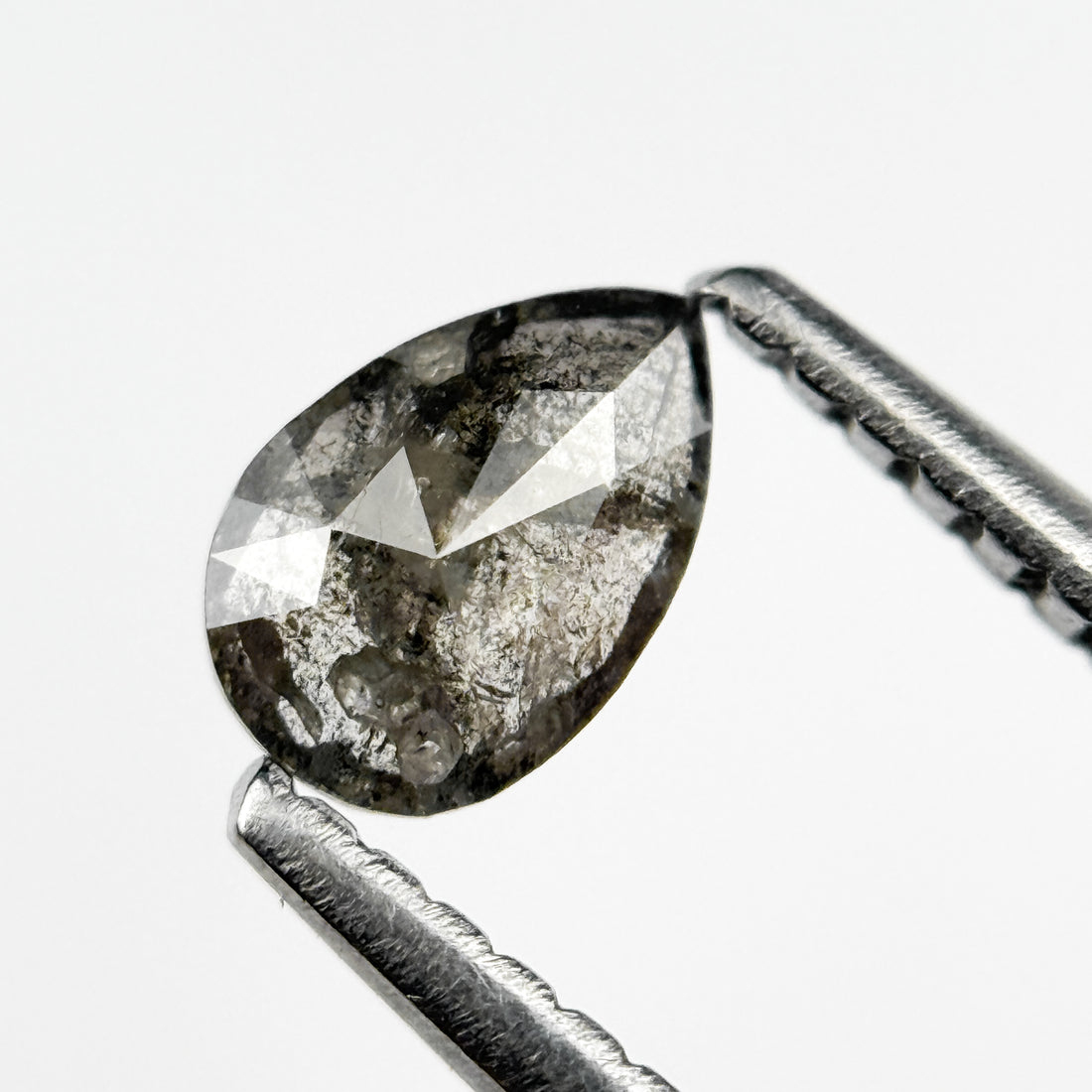 0.37 Ct Pear Rose Cut Grey Natural Salt and Pepper Diamond