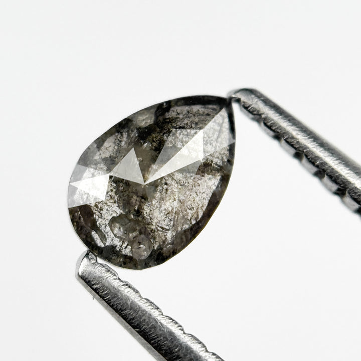 0.37 Ct Pear Rose Cut Grey Natural Salt and Pepper Diamond