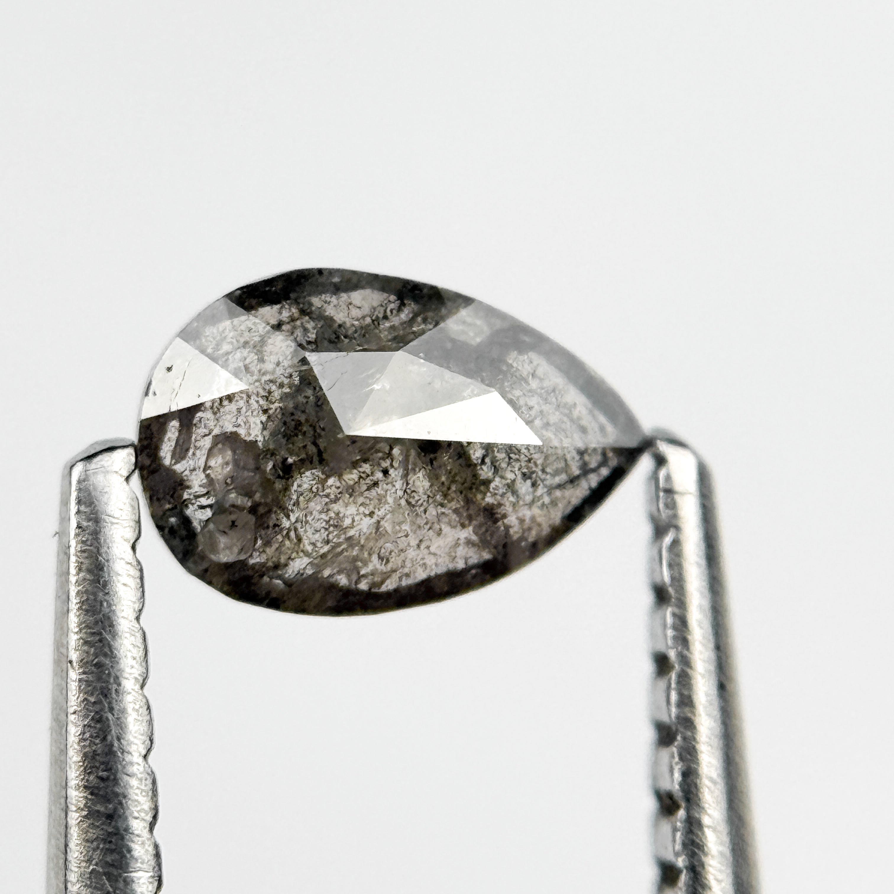 0.37 Ct Pear Rose Cut Grey Natural Salt and Pepper Diamond