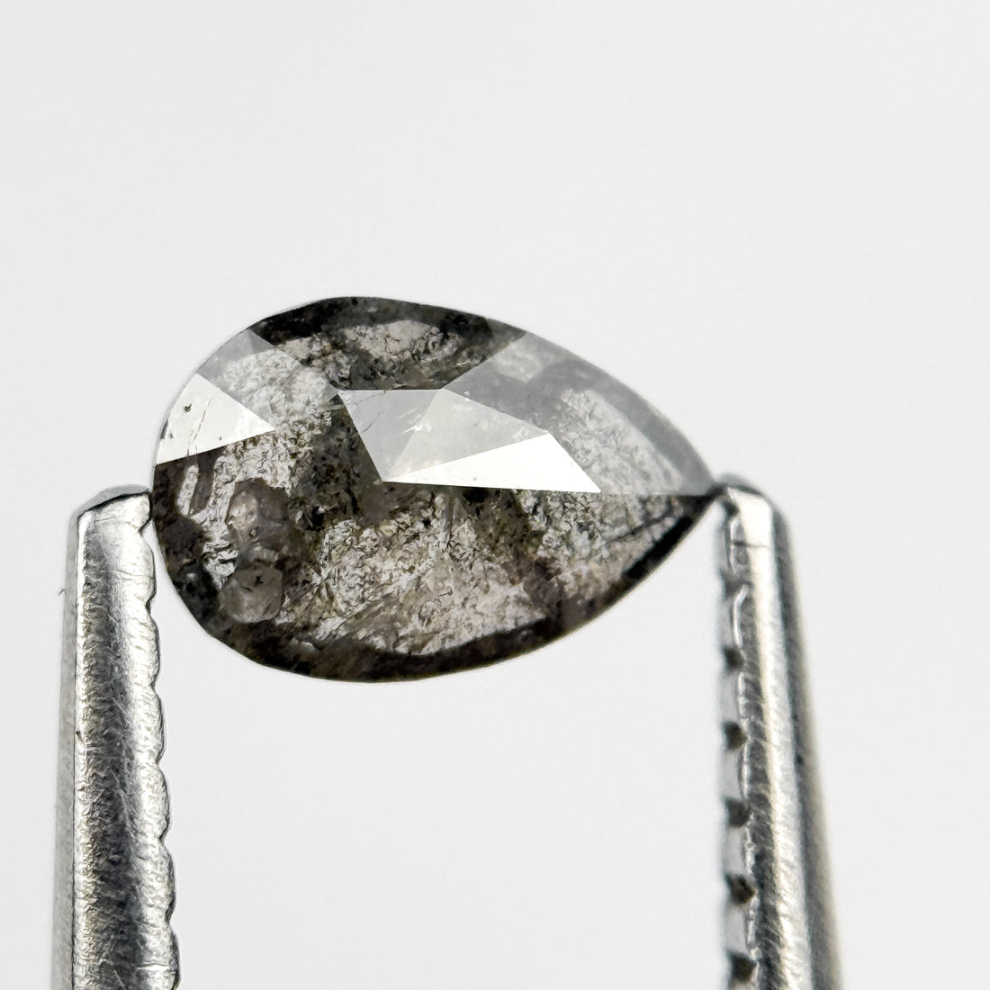 0.37 Ct Pear Rose Cut Grey Natural Salt and Pepper Diamond