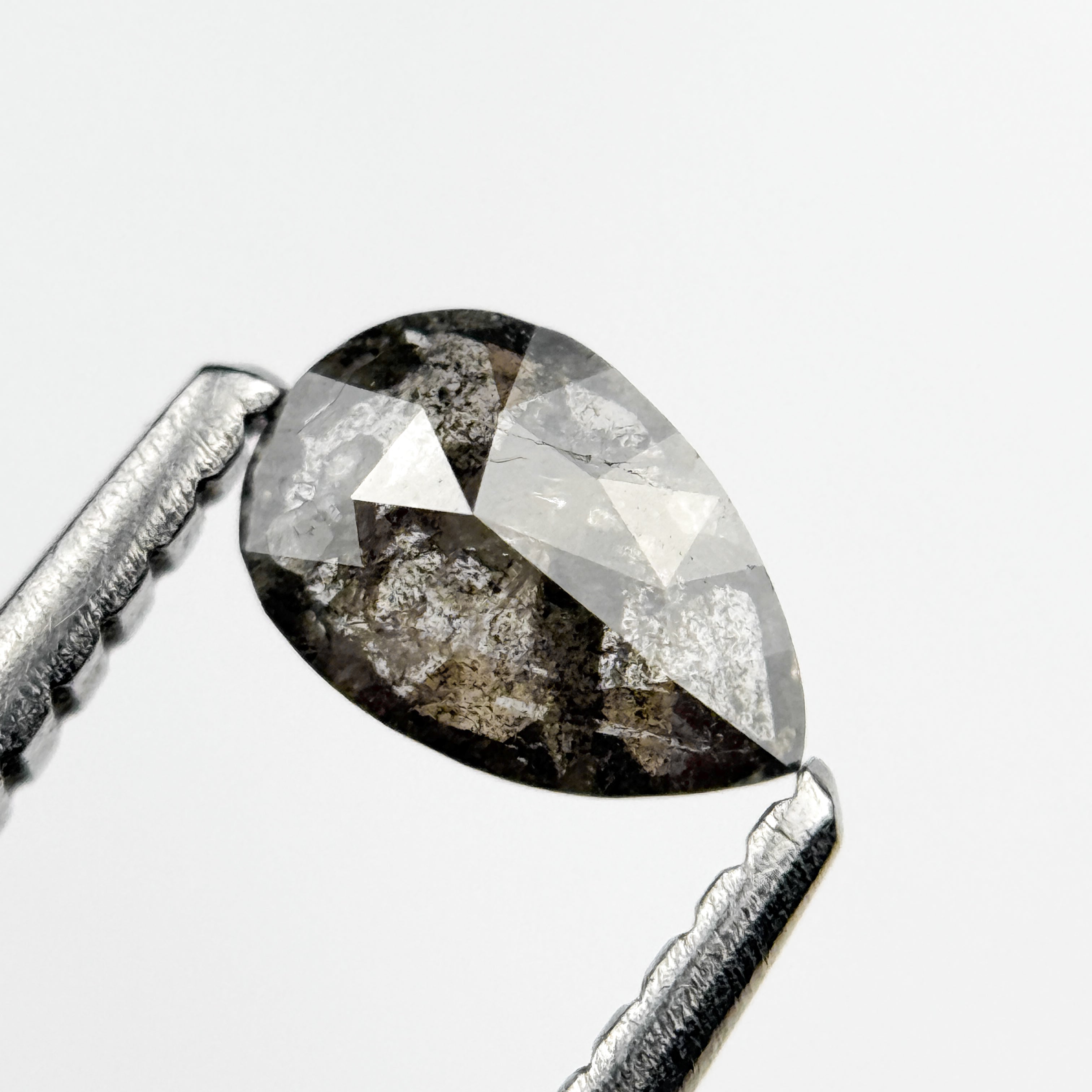 0.37 Ct Pear Rose Cut Grey Natural Salt and Pepper Diamond