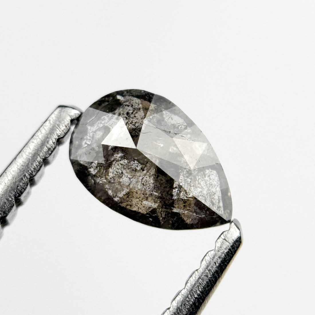 0.37 Ct Pear Rose Cut Grey Natural Salt and Pepper Diamond