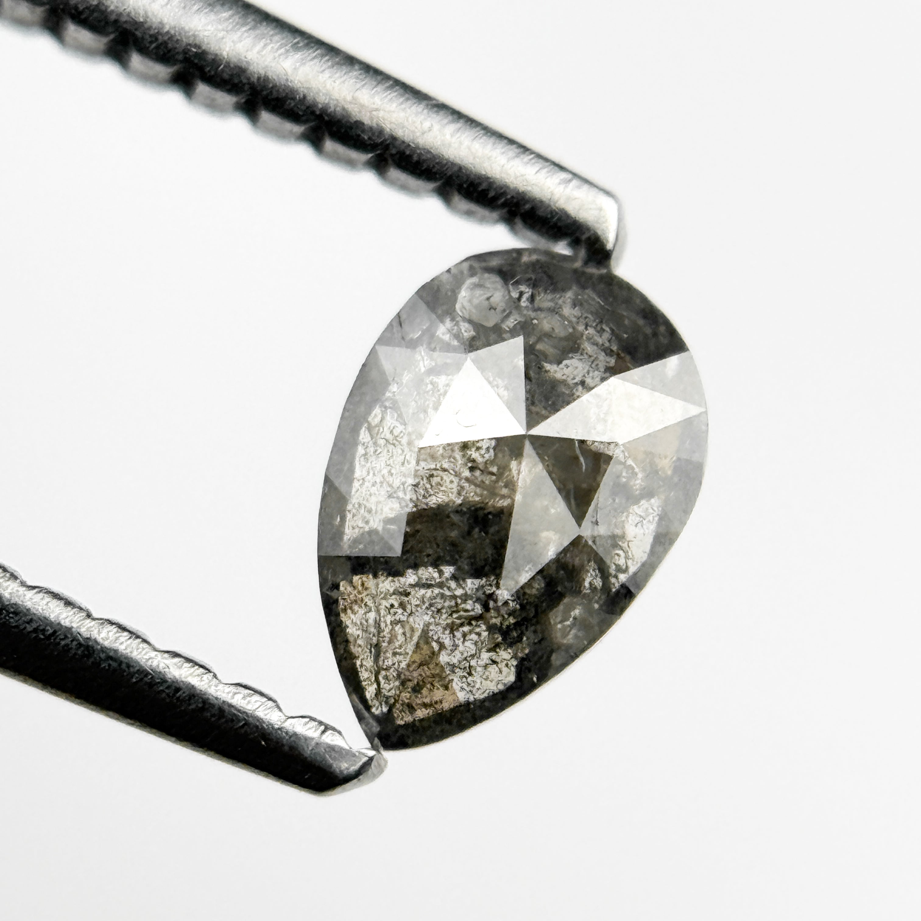 0.37 Ct Pear Rose Cut Grey Natural Salt and Pepper Diamond