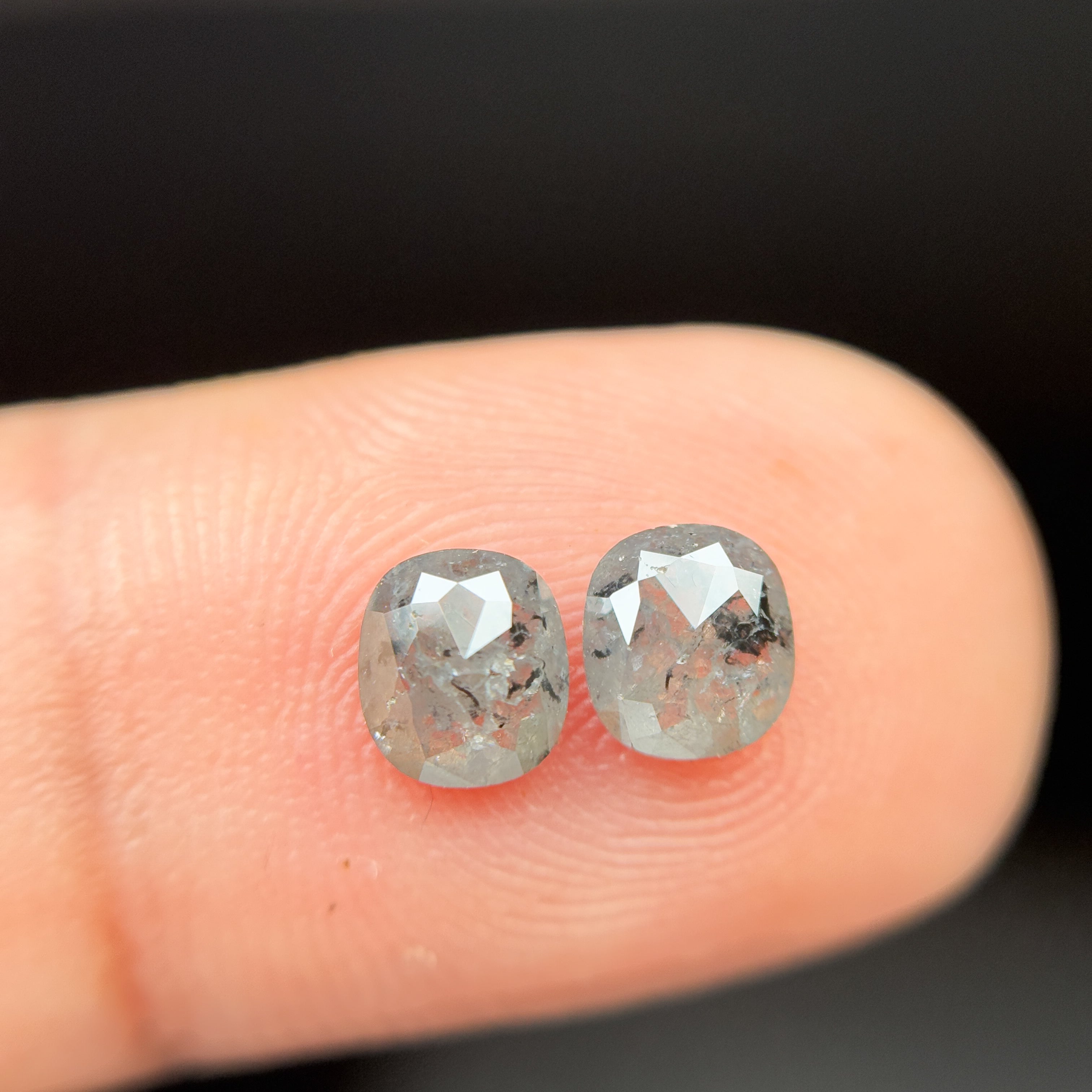 1.19 Ct Cushion Rose Cut Grey Natural Salt and Pepper Diamond