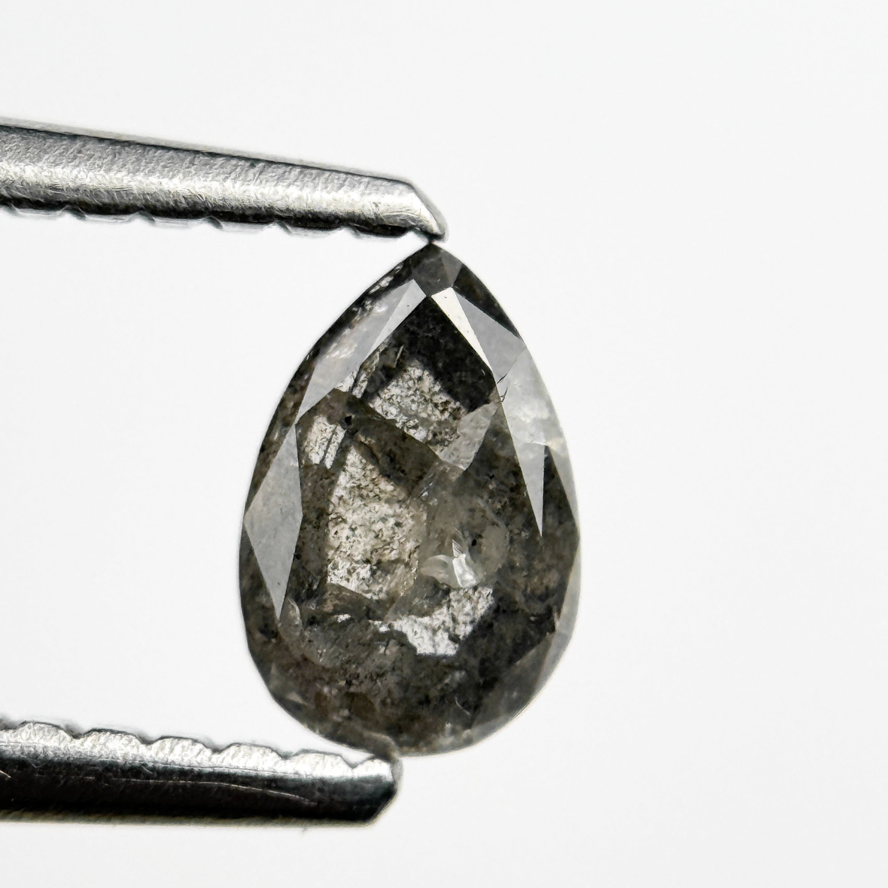0.37 Ct Pear Rose Cut Grey Natural Salt and Pepper Diamond