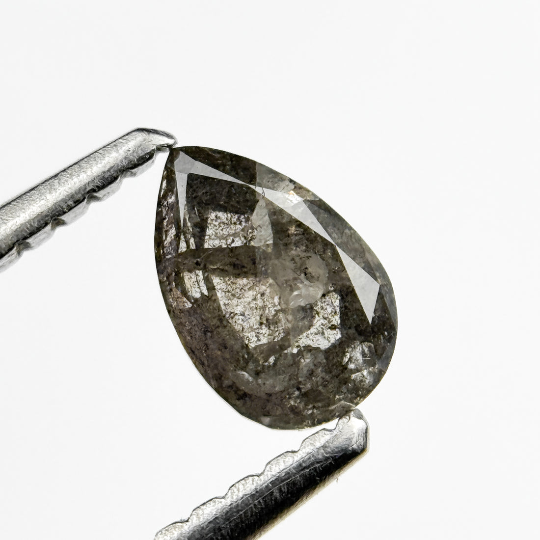 0.37 Ct Pear Rose Cut Grey Natural Salt and Pepper Diamond