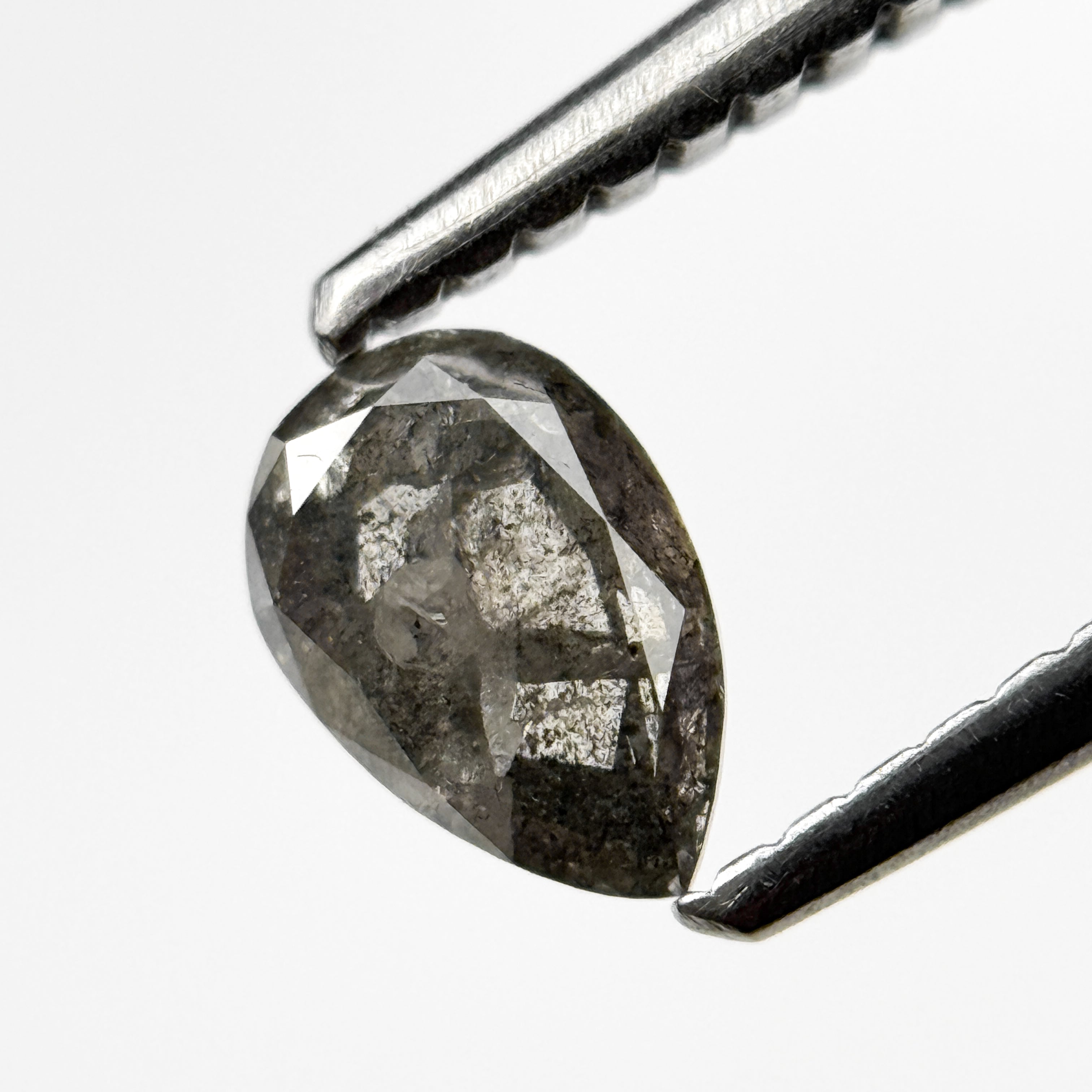 0.37 Ct Pear Rose Cut Grey Natural Salt and Pepper Diamond