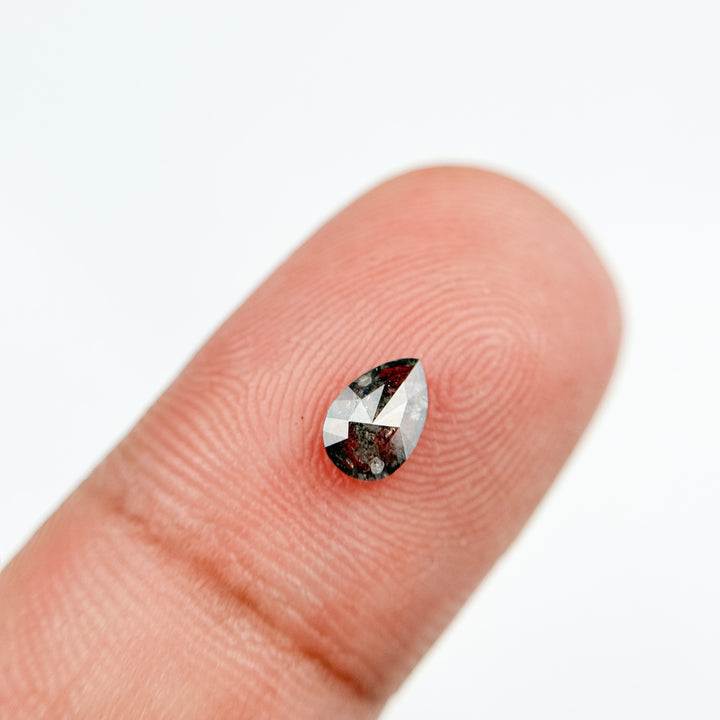 0.37 Ct Pear Rose Cut Grey Natural Salt and Pepper Diamond