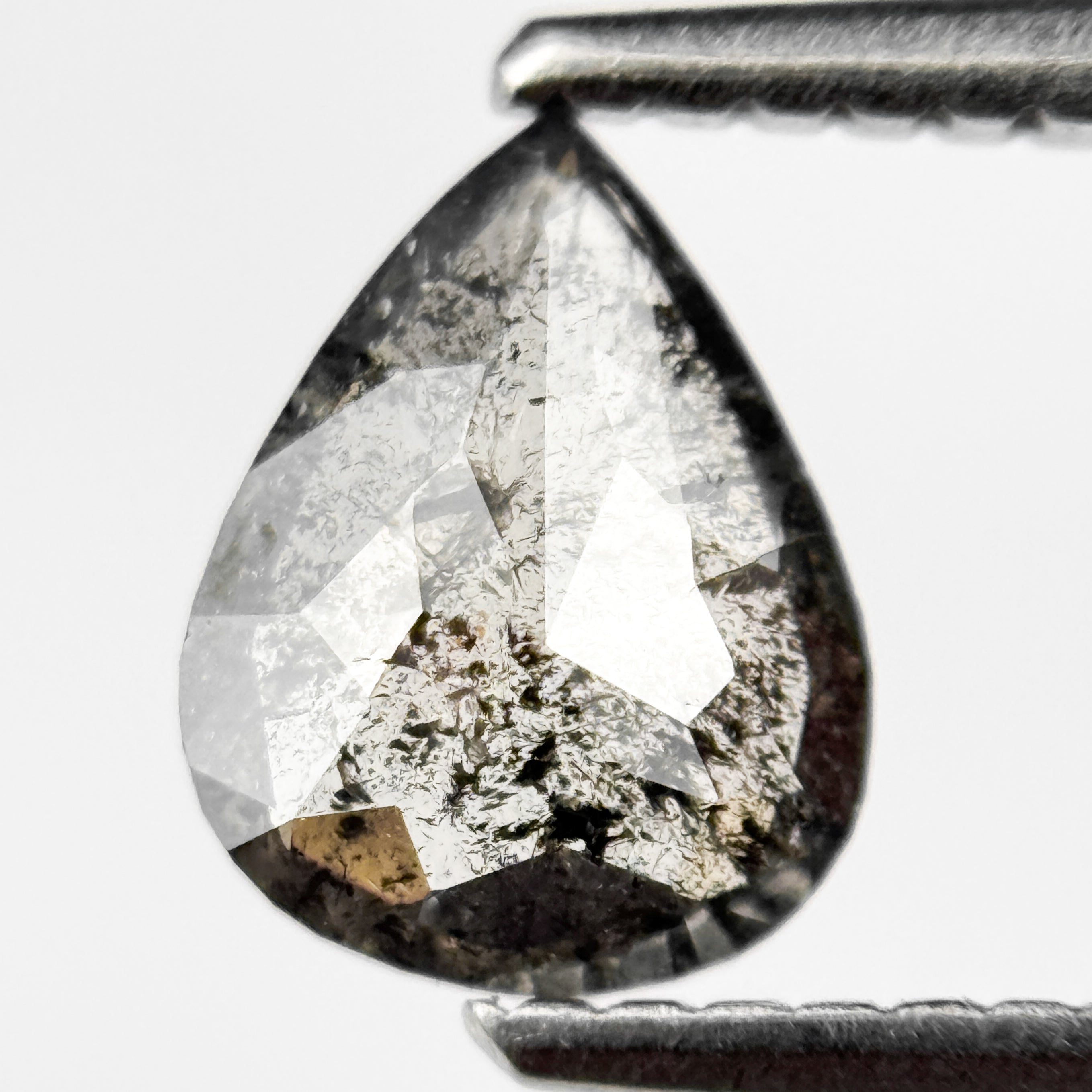 0.66 Ct Pear Rose Cut Grey Natural Salt and Pepper Diamond