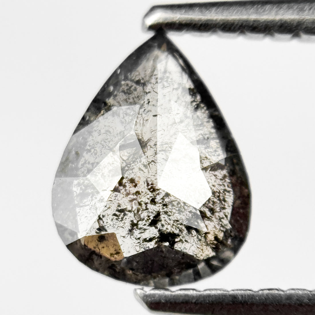 0.66 Ct Pear Rose Cut Grey Natural Salt and Pepper Diamond