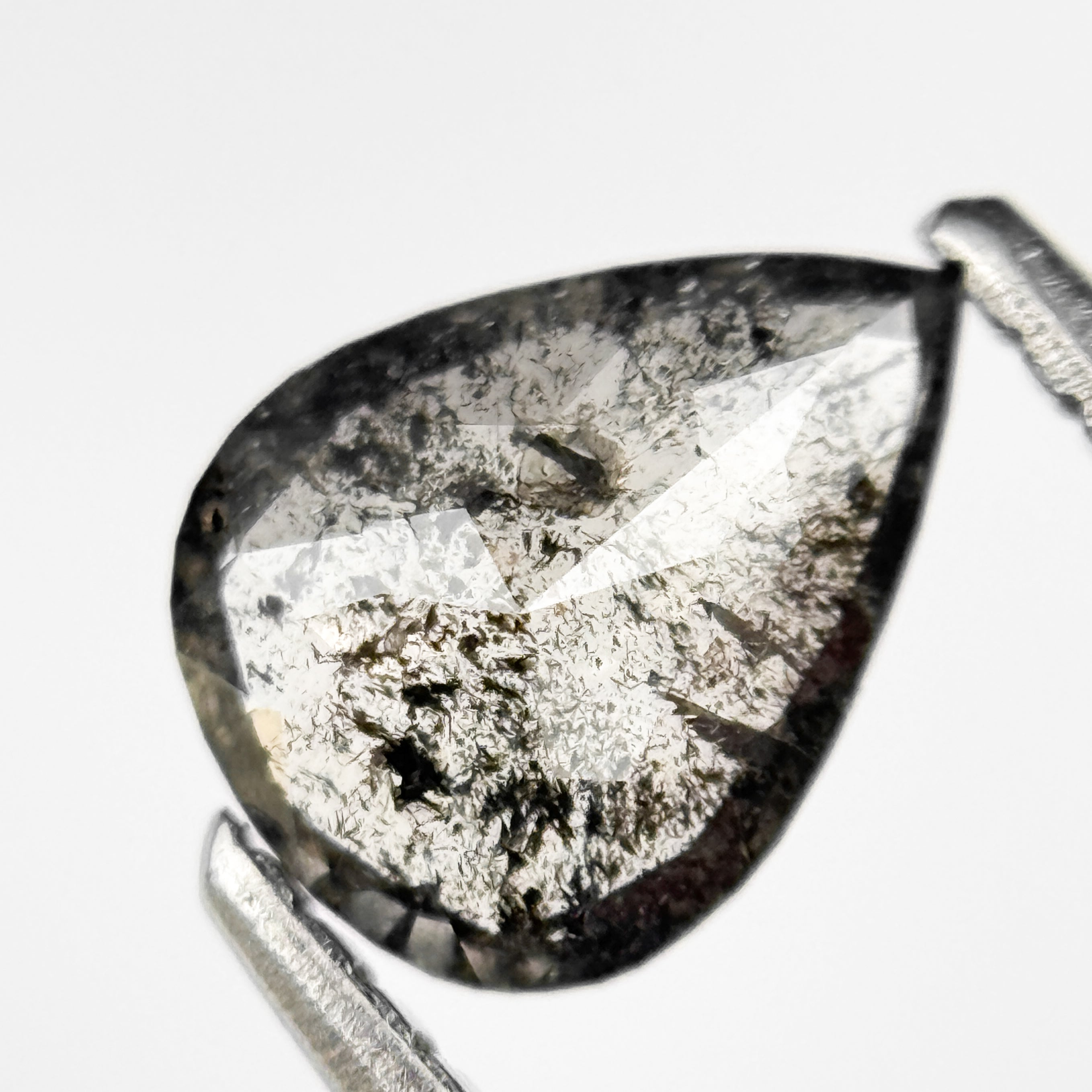 0.66 Ct Pear Rose Cut Grey Natural Salt and Pepper Diamond
