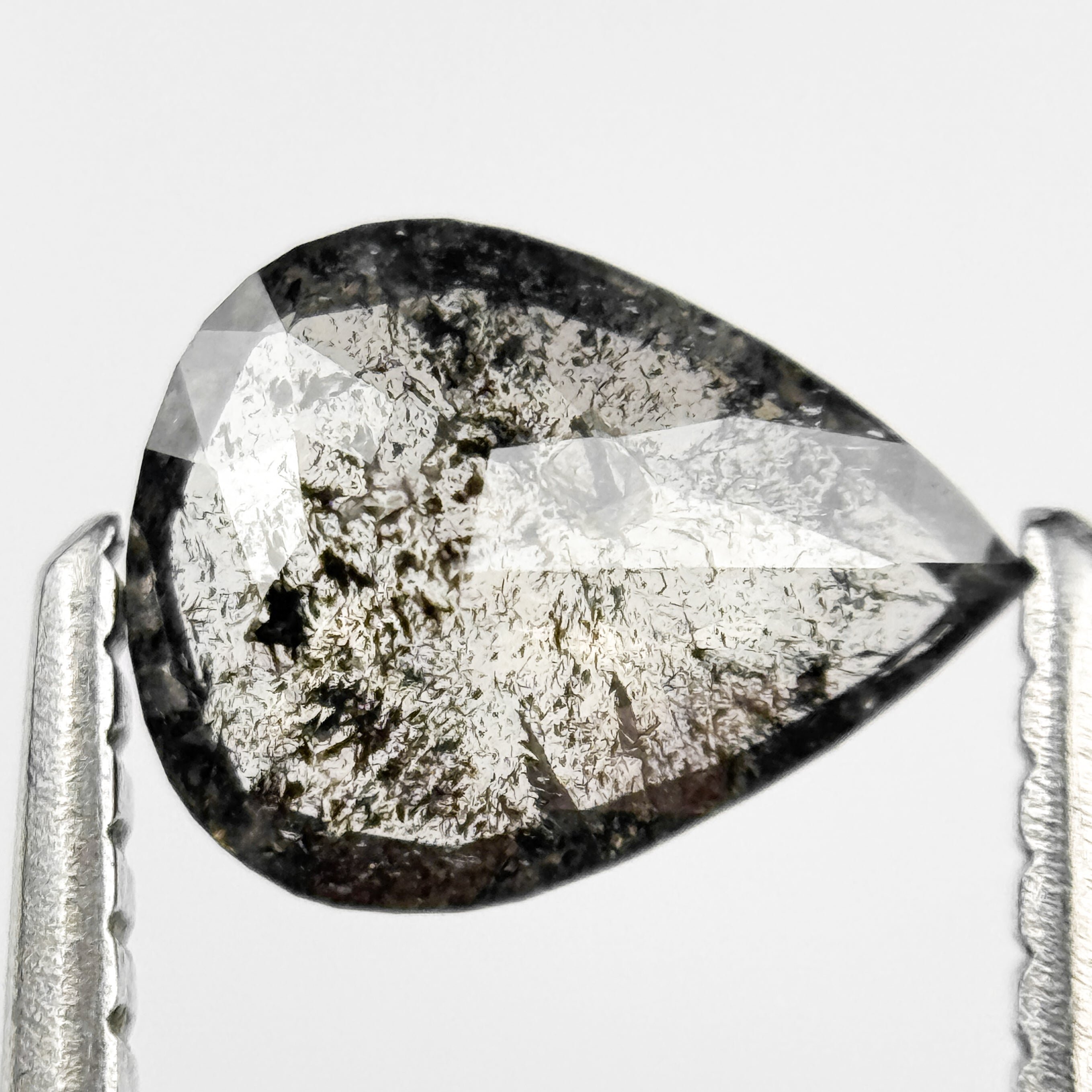 0.66 Ct Pear Rose Cut Grey Natural Salt and Pepper Diamond