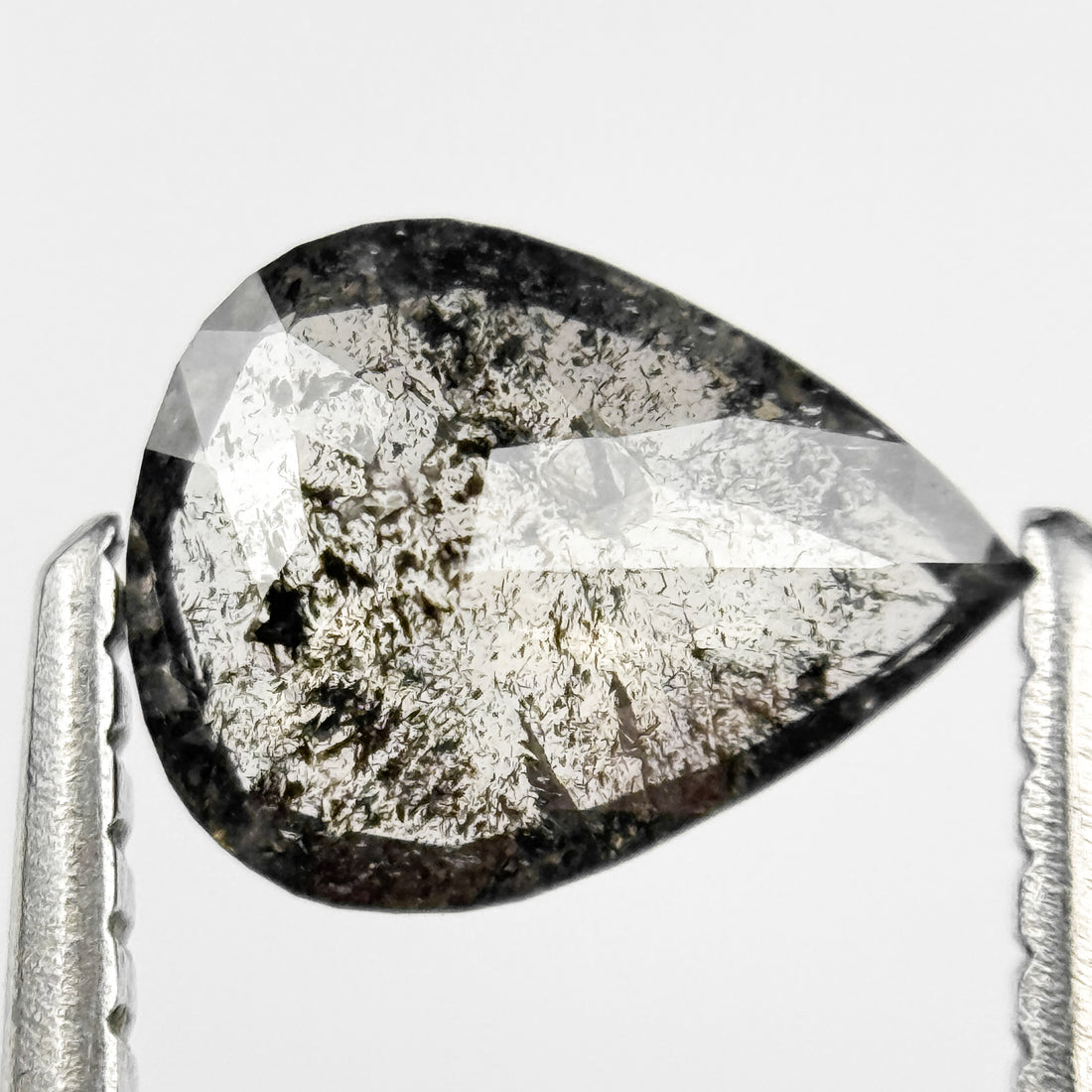 0.66 Ct Pear Rose Cut Grey Natural Salt and Pepper Diamond