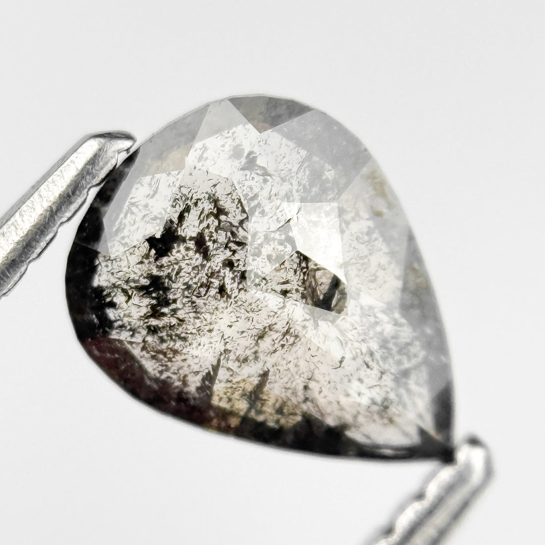 0.66 Ct Pear Rose Cut Grey Natural Salt and Pepper Diamond