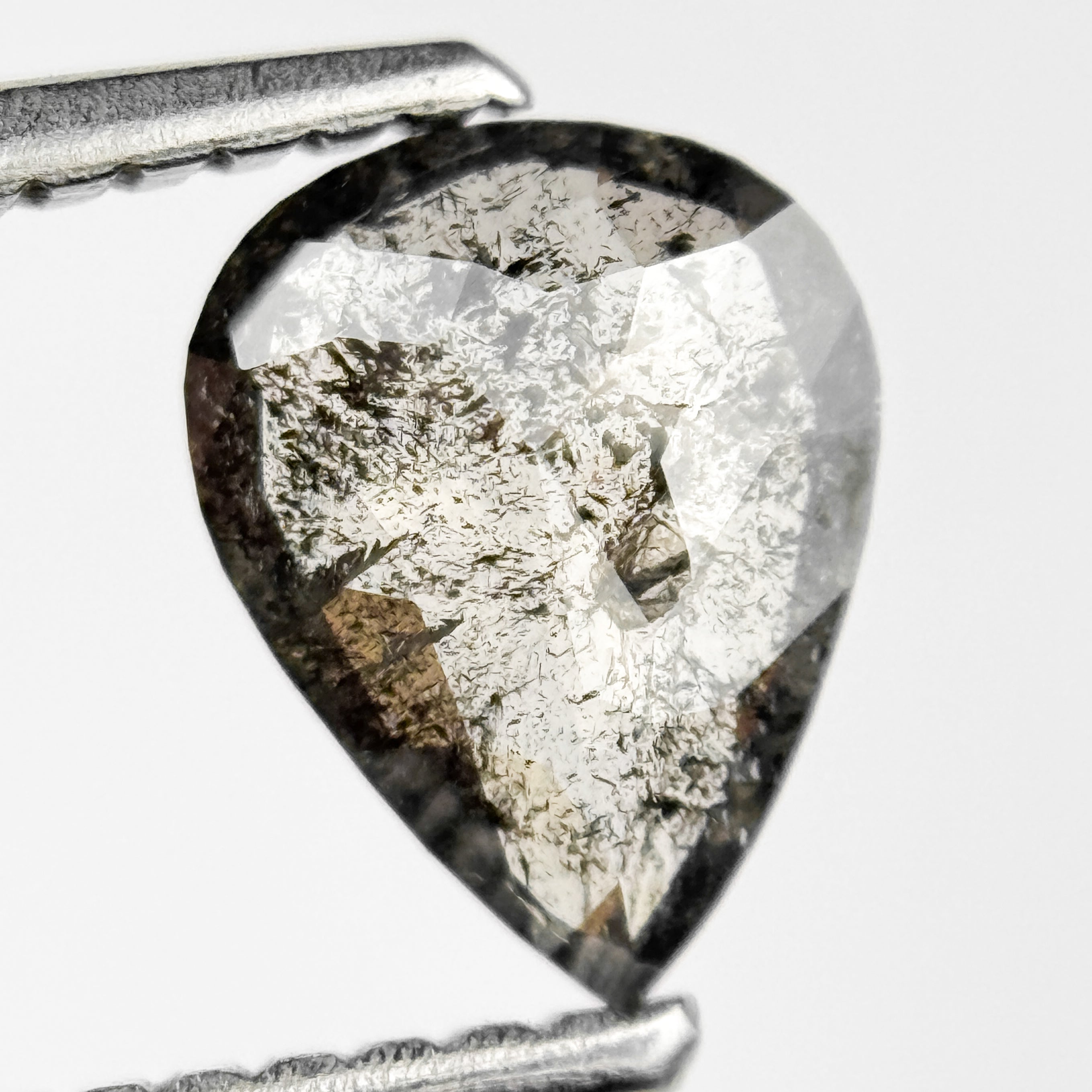 0.66 Ct Pear Rose Cut Grey Natural Salt and Pepper Diamond