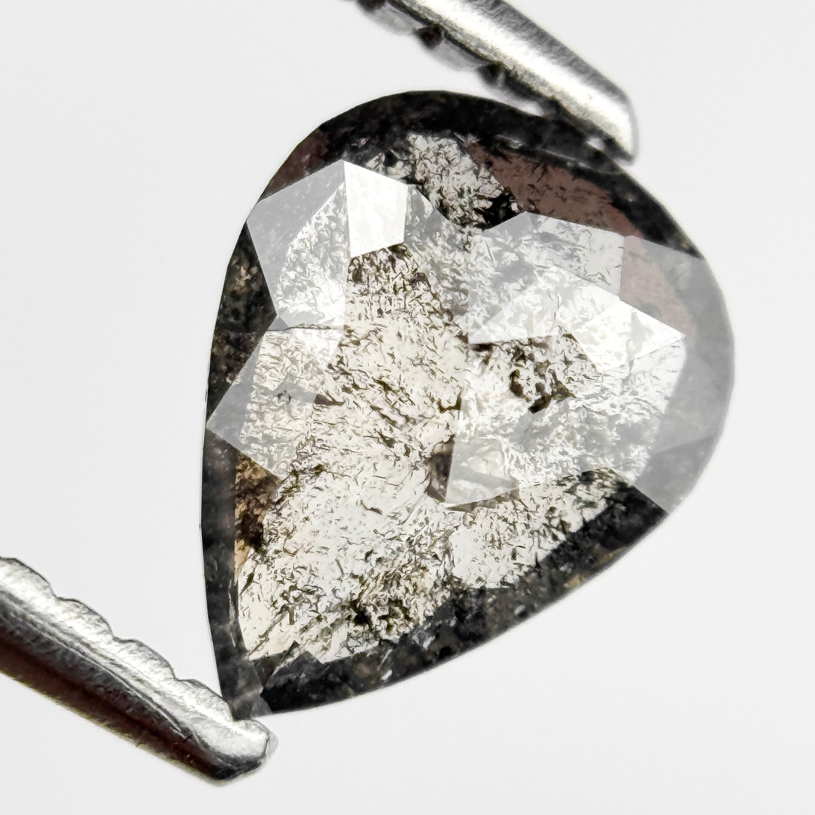 0.66 Ct Pear Rose Cut Grey Natural Salt and Pepper Diamond
