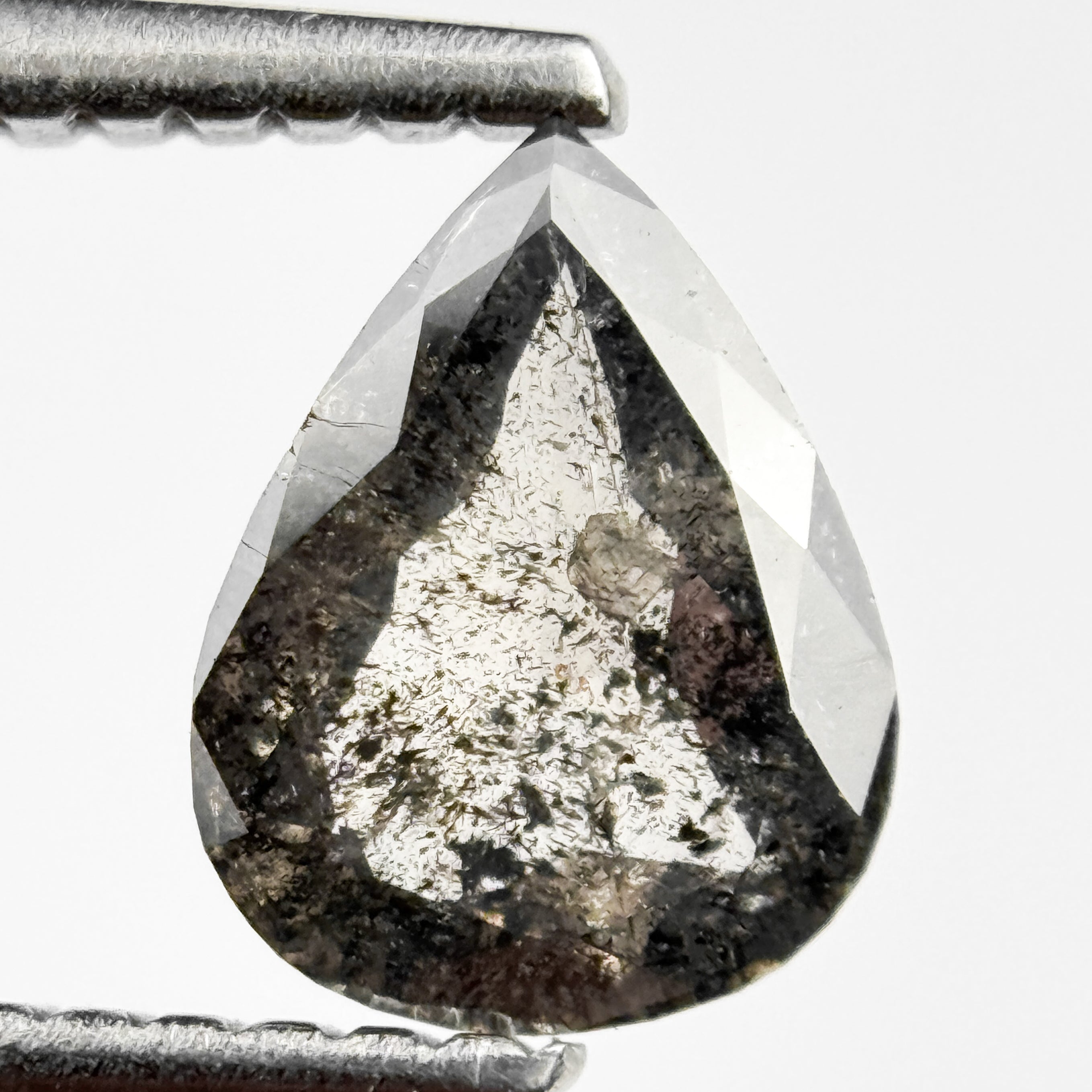 0.66 Ct Pear Rose Cut Grey Natural Salt and Pepper Diamond