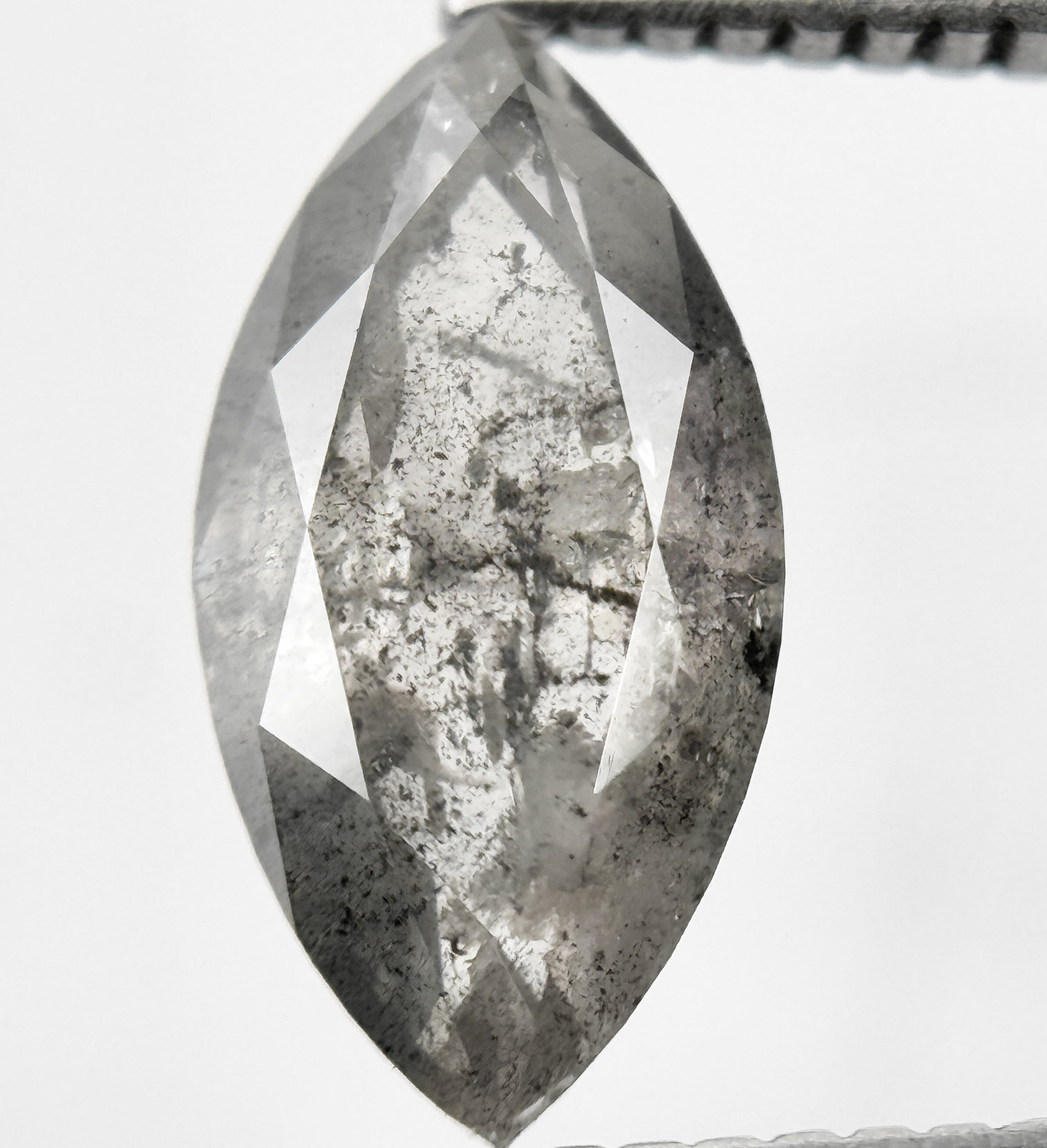 2.23 Ct Marquise Rose Cut Grey Natural Salt and Pepper Diamond
