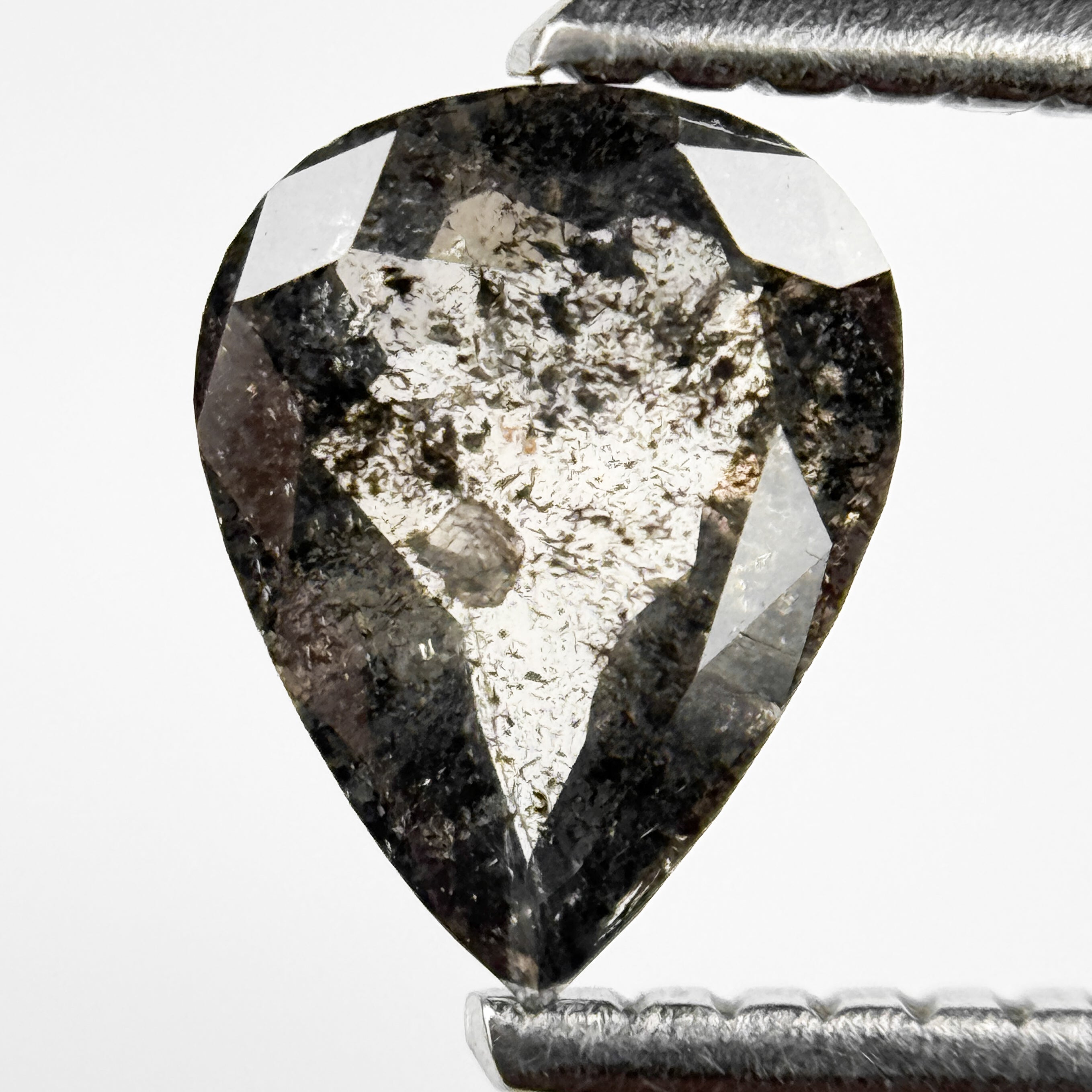 0.66 Ct Pear Rose Cut Grey Natural Salt and Pepper Diamond