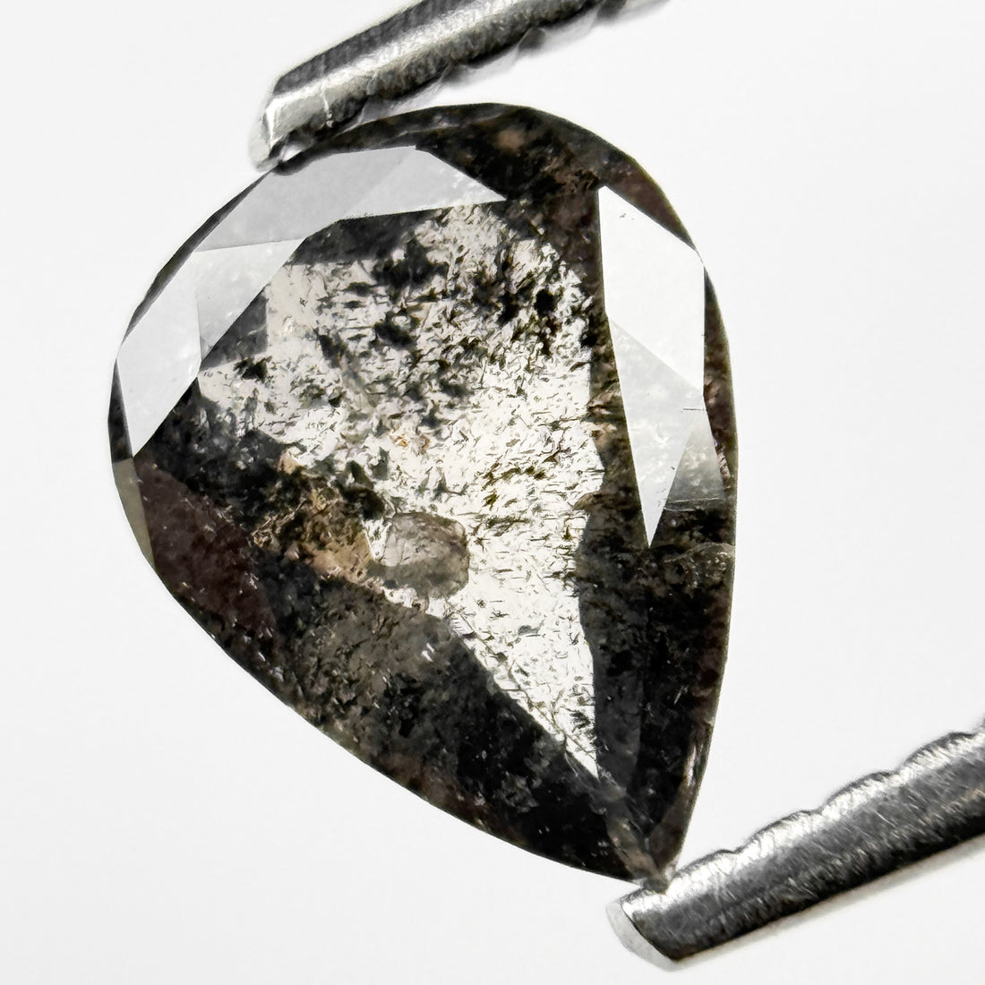 0.66 Ct Pear Rose Cut Grey Natural Salt and Pepper Diamond