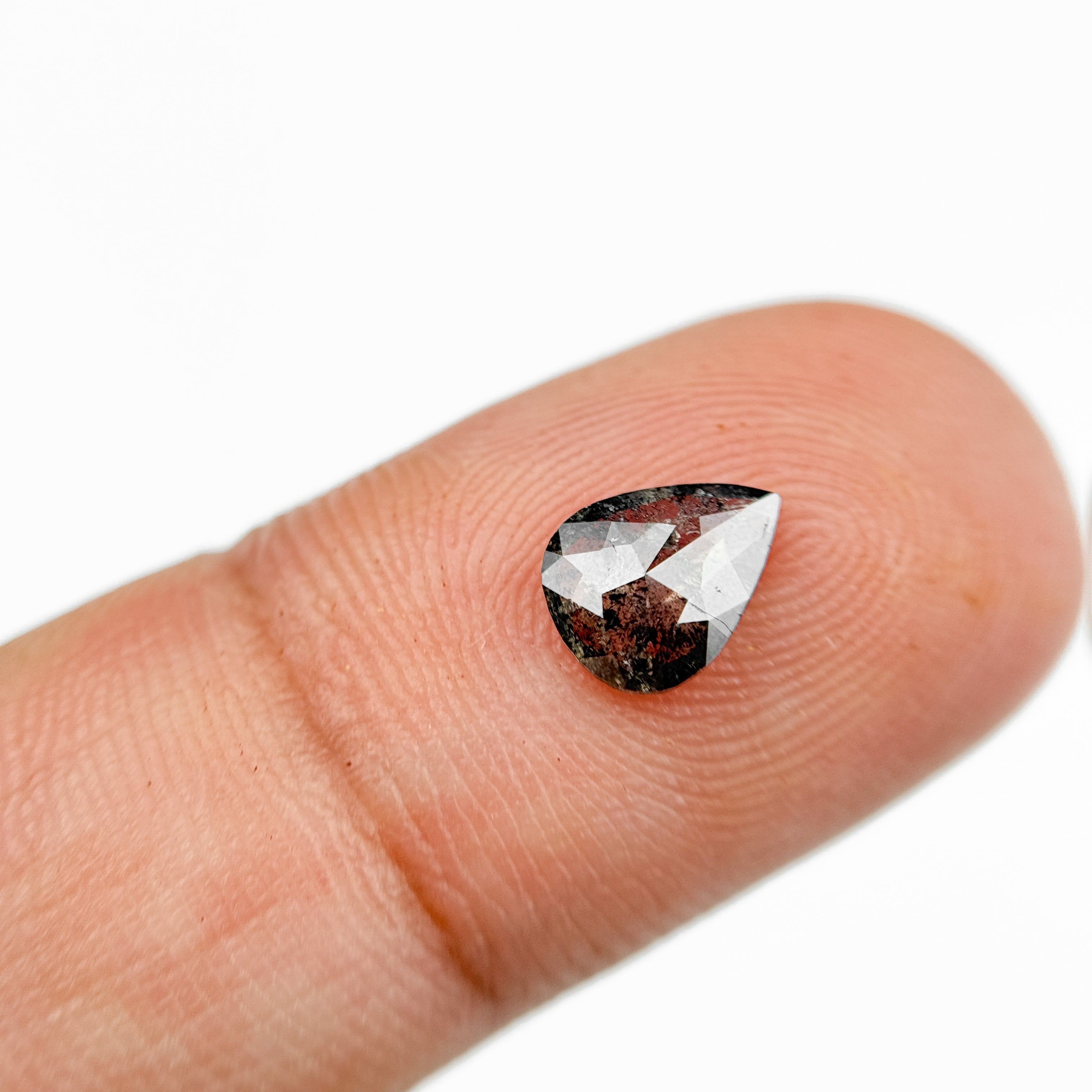 0.66 Ct Pear Rose Cut Grey Natural Salt and Pepper Diamond