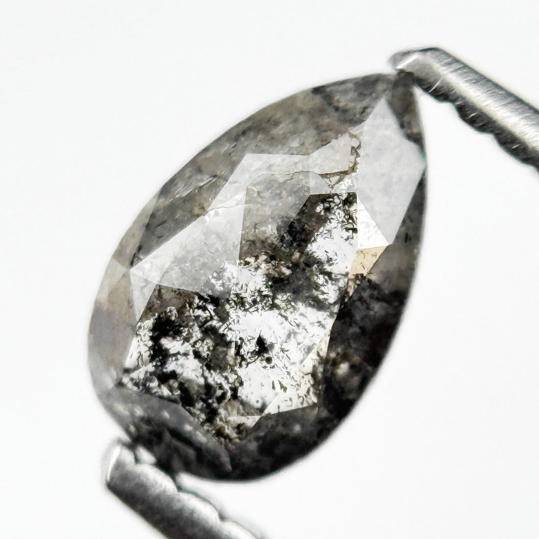 0.75 Ct Pear Rose Cut Grey Natural Salt and Pepper Diamond