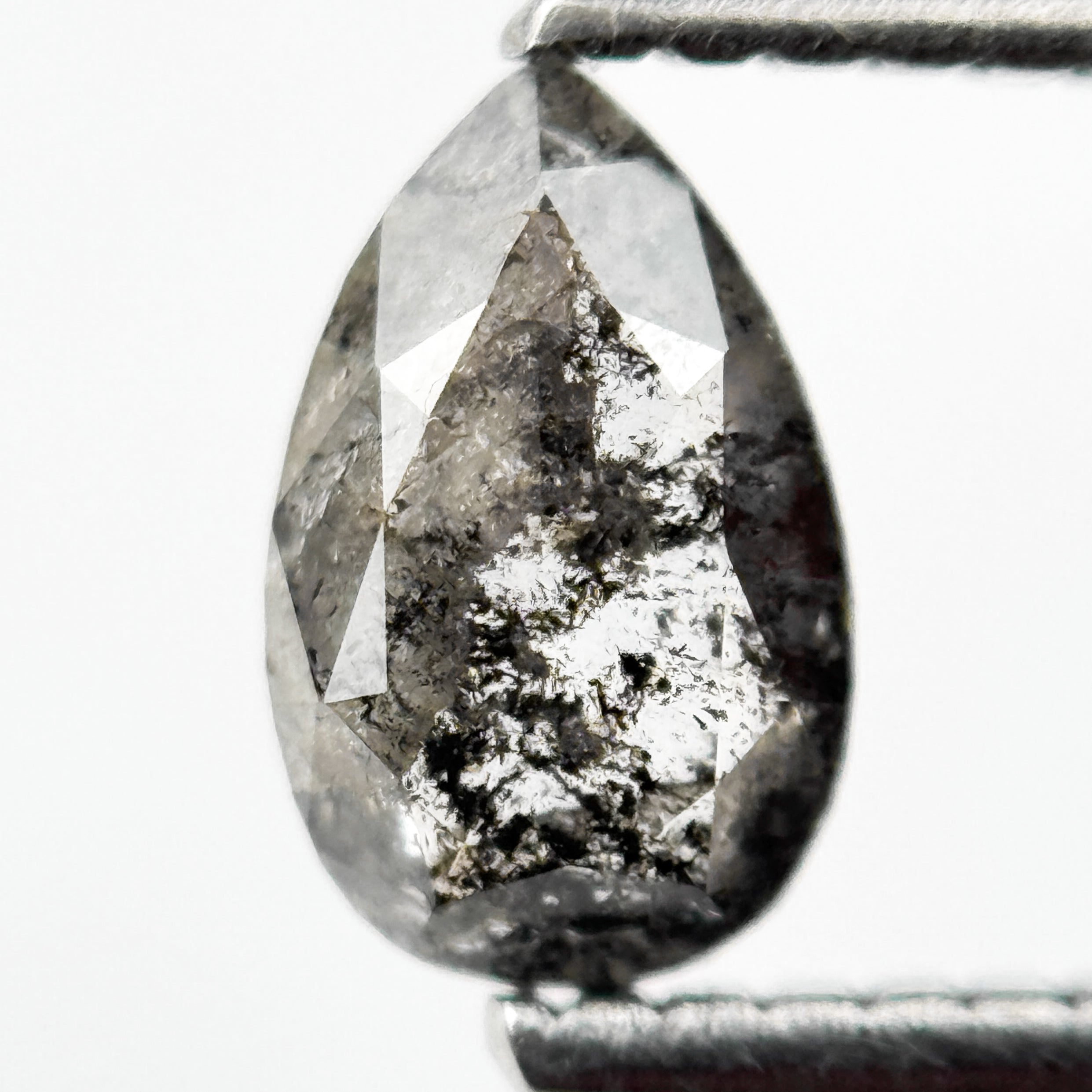 0.75 Ct Pear Rose Cut Grey Natural Salt and Pepper Diamond