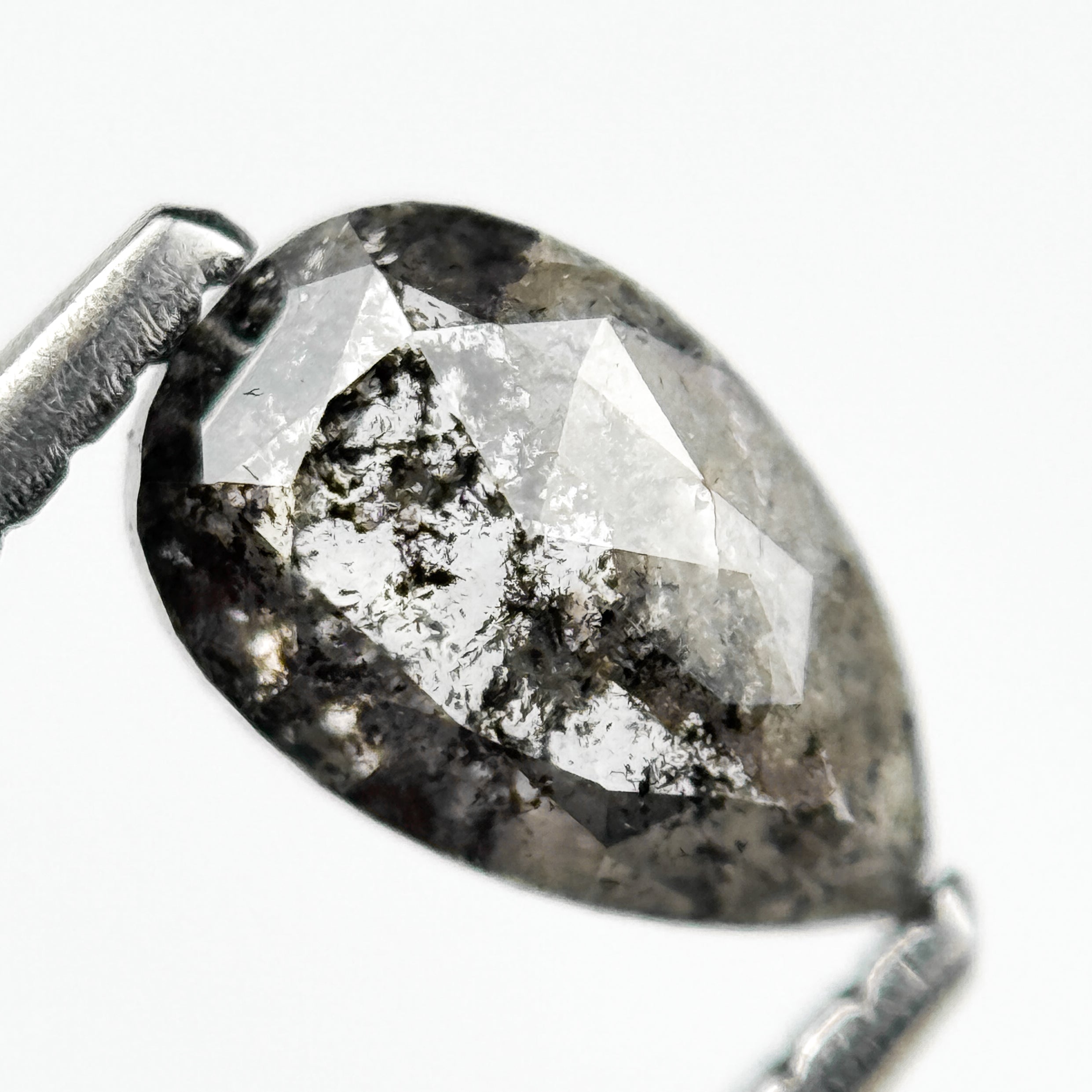0.75 Ct Pear Rose Cut Grey Natural Salt and Pepper Diamond