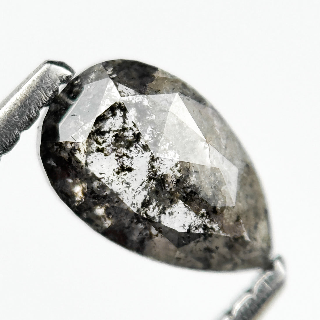 0.75 Ct Pear Rose Cut Grey Natural Salt and Pepper Diamond