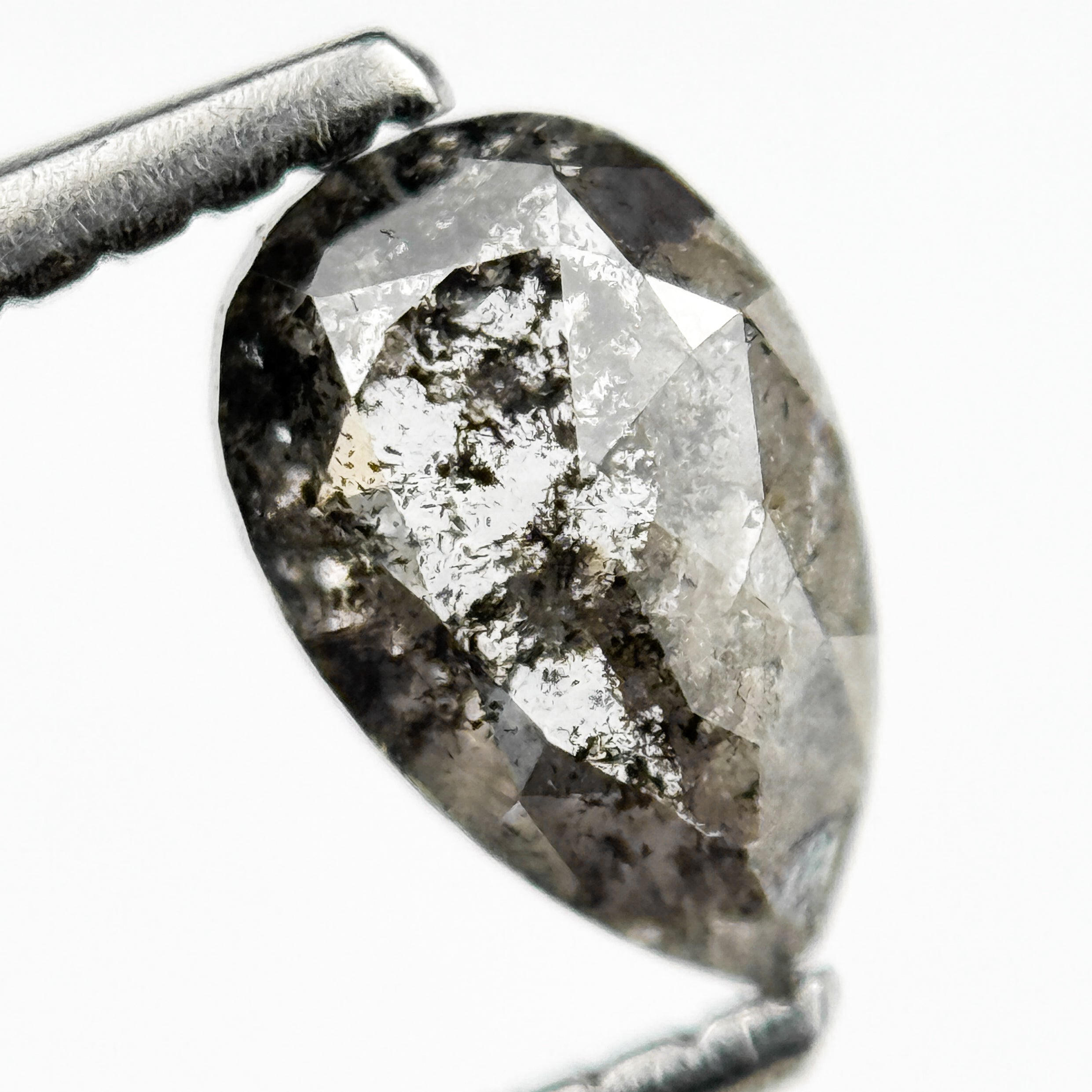 0.75 Ct Pear Rose Cut Grey Natural Salt and Pepper Diamond