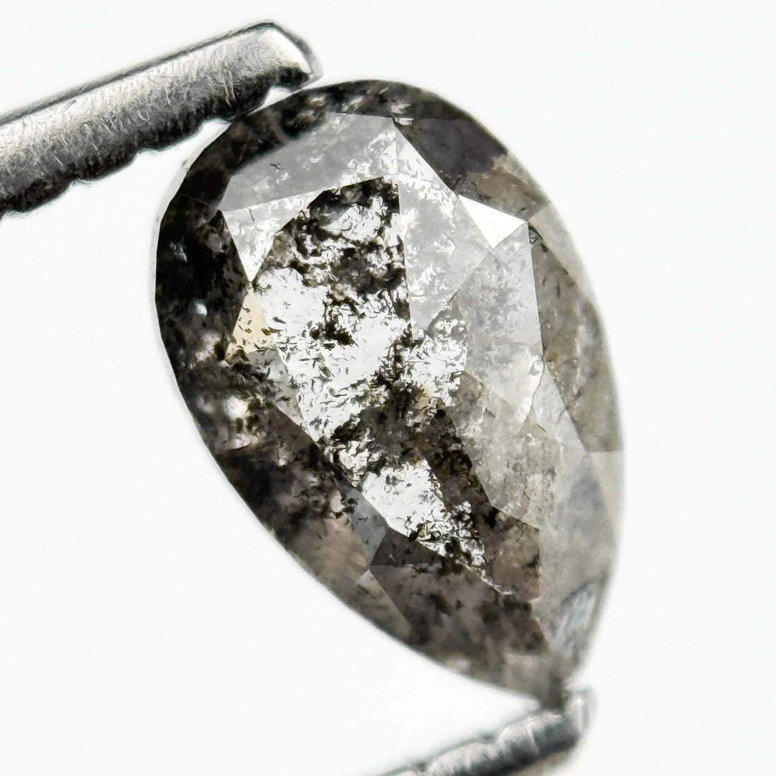 0.75 Ct Pear Rose Cut Grey Natural Salt and Pepper Diamond