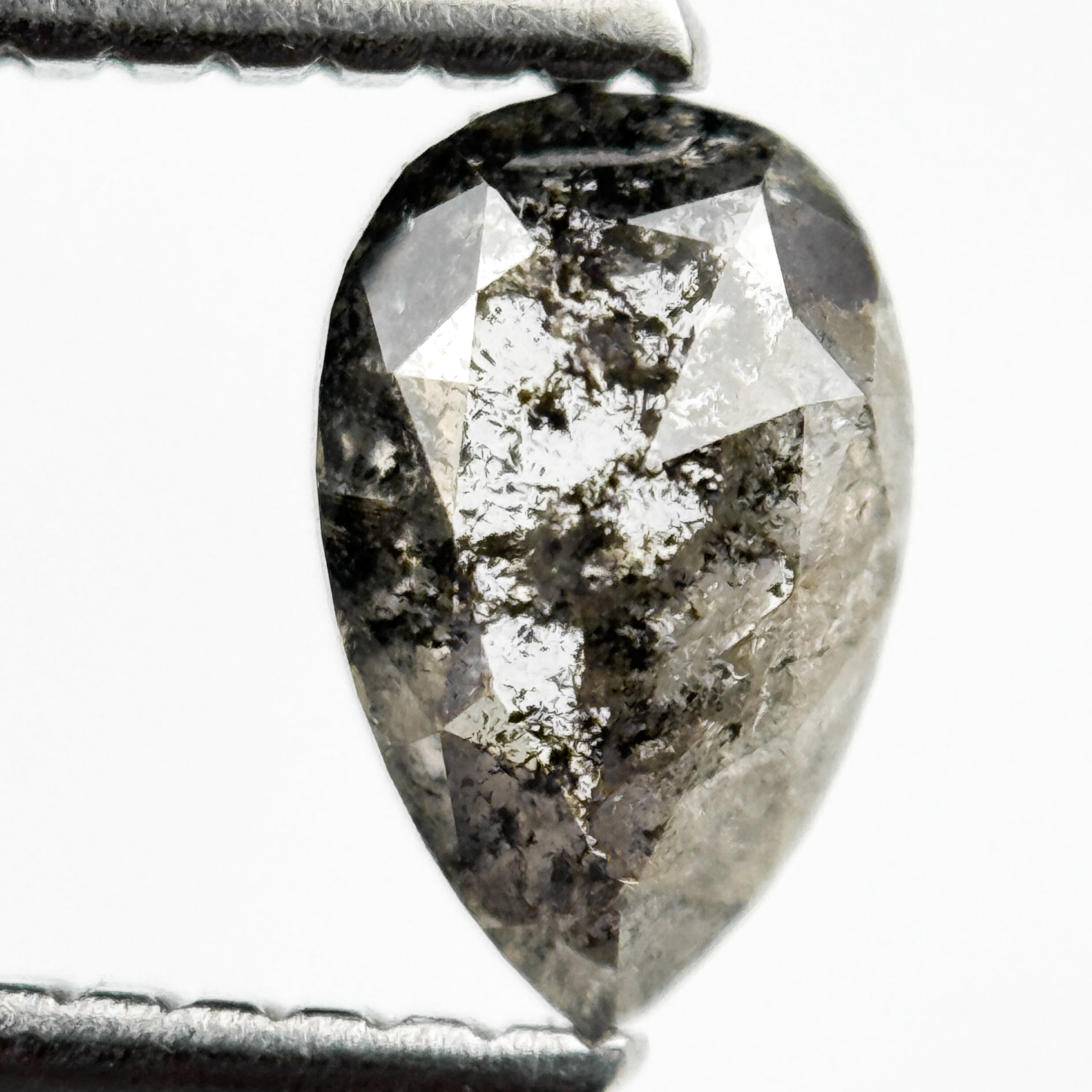 0.75 Ct Pear Rose Cut Grey Natural Salt and Pepper Diamond