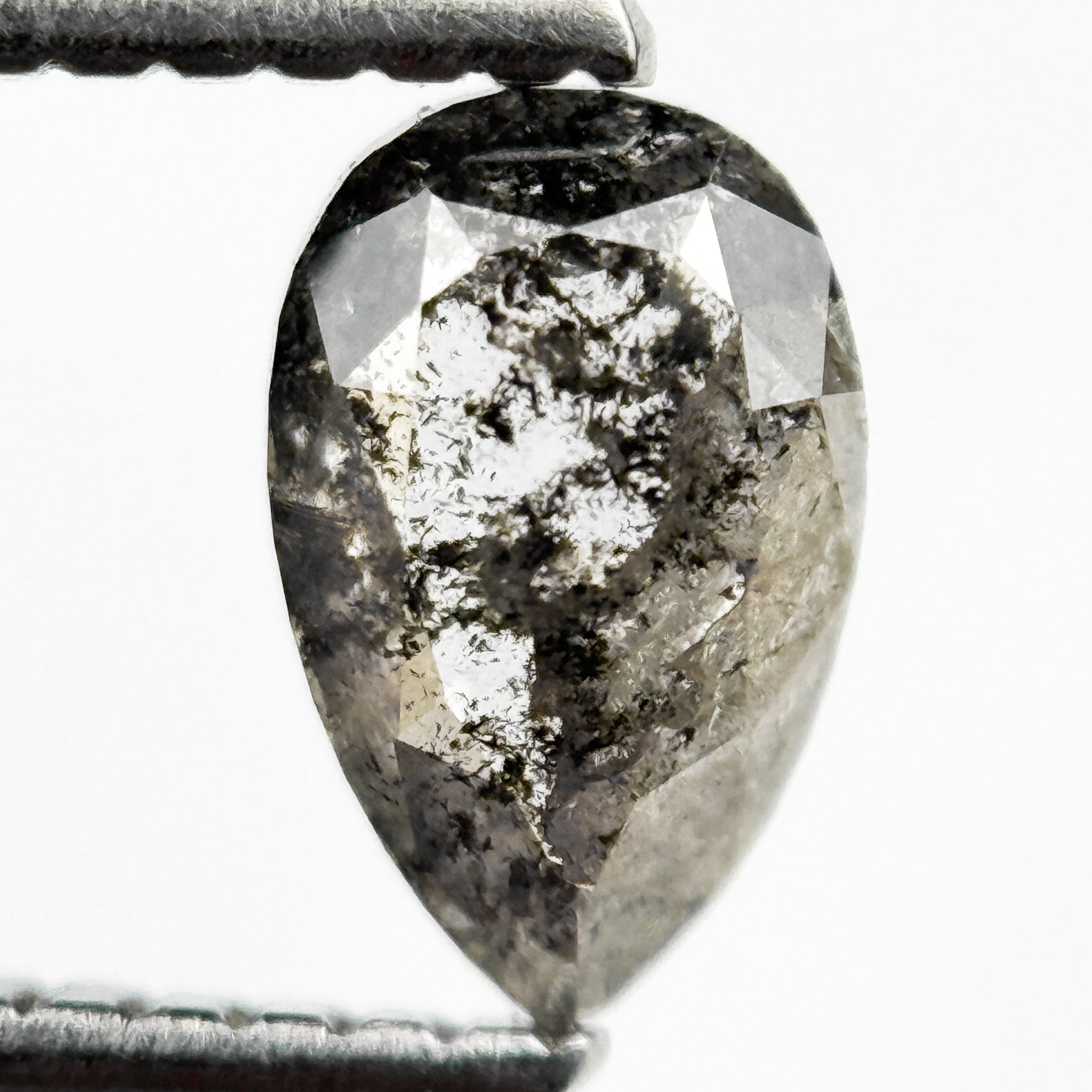 0.75 Ct Pear Rose Cut Grey Natural Salt and Pepper Diamond