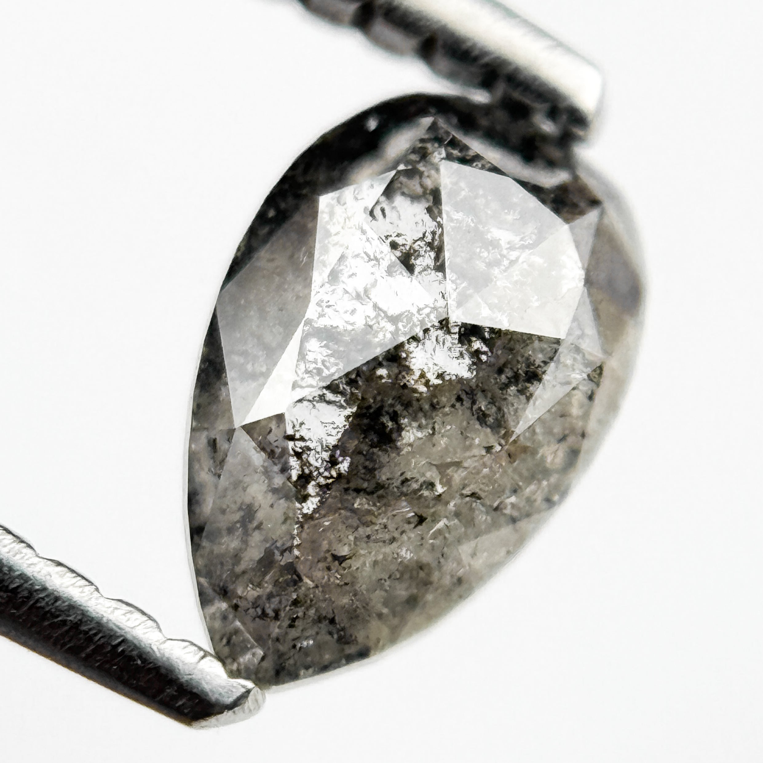 0.75 Ct Pear Rose Cut Grey Natural Salt and Pepper Diamond