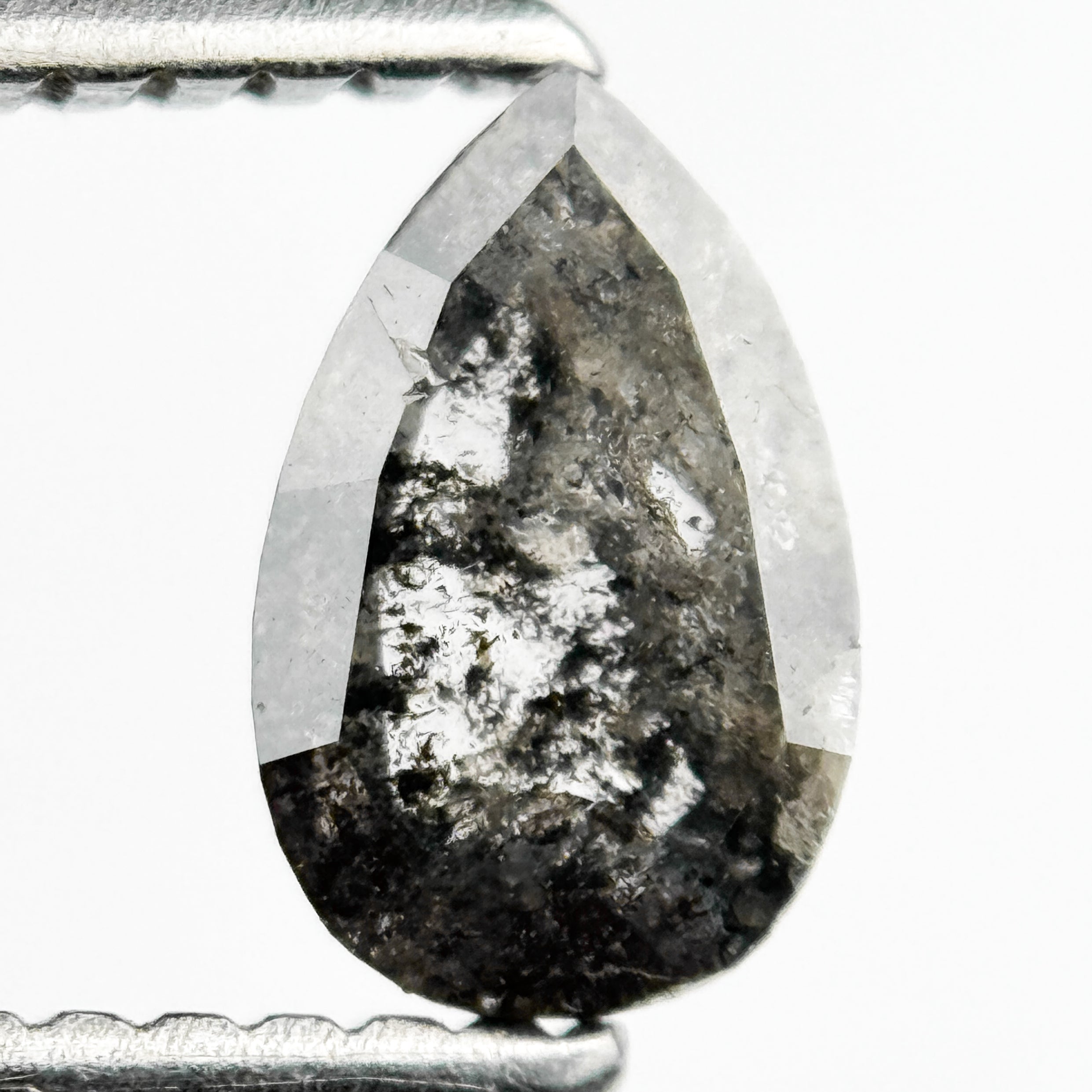 0.75 Ct Pear Rose Cut Grey Natural Salt and Pepper Diamond