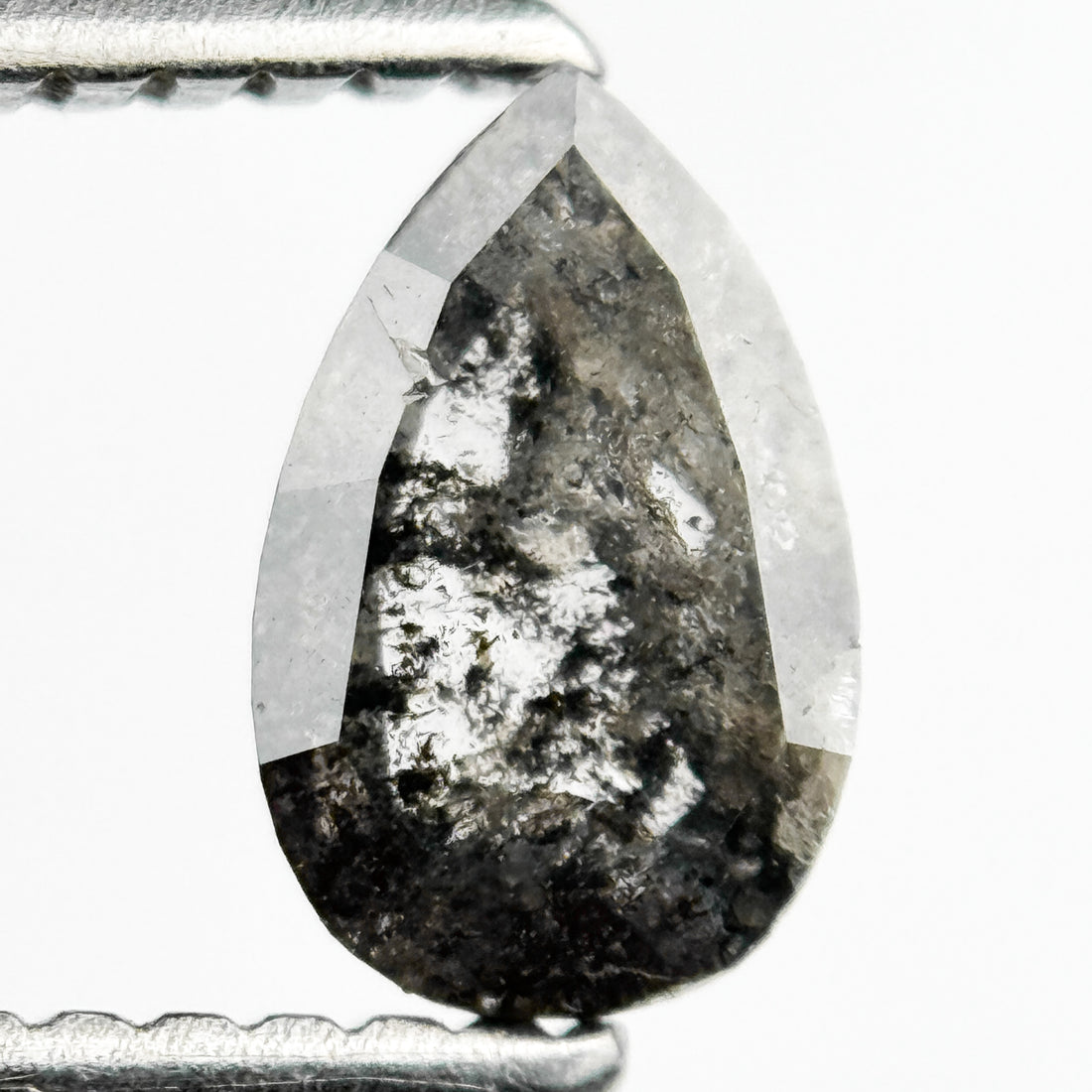 0.75 Ct Pear Rose Cut Grey Natural Salt and Pepper Diamond