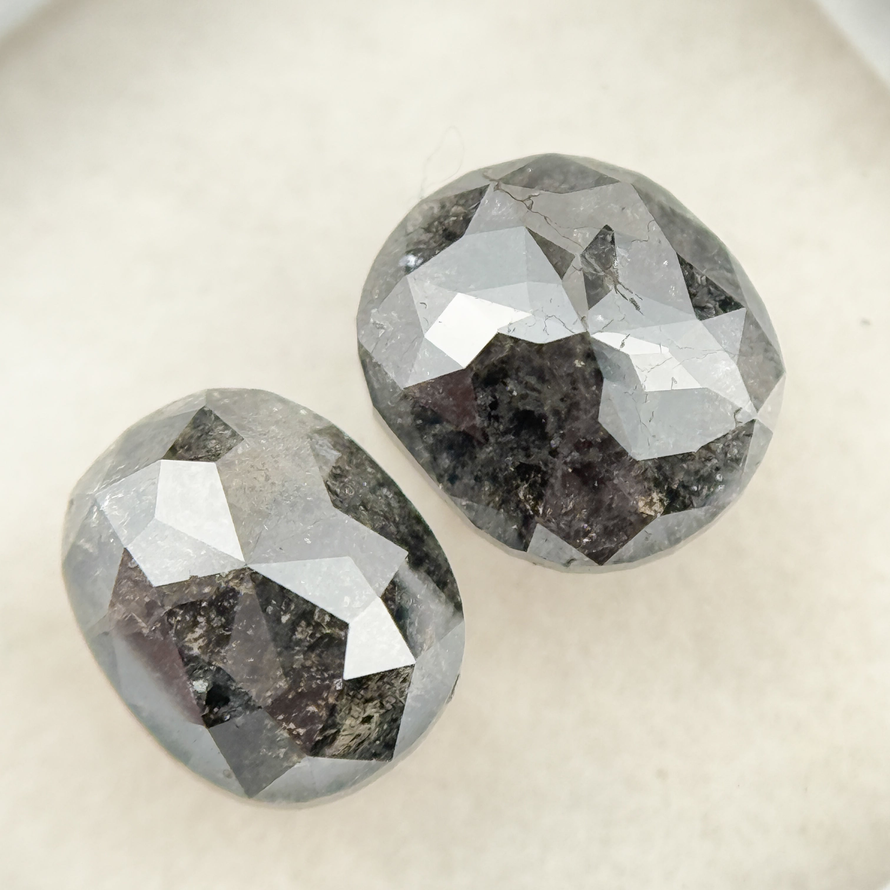 2.76 Ct Oval Rose Cut Grey Natural Salt and Pepper Diamond