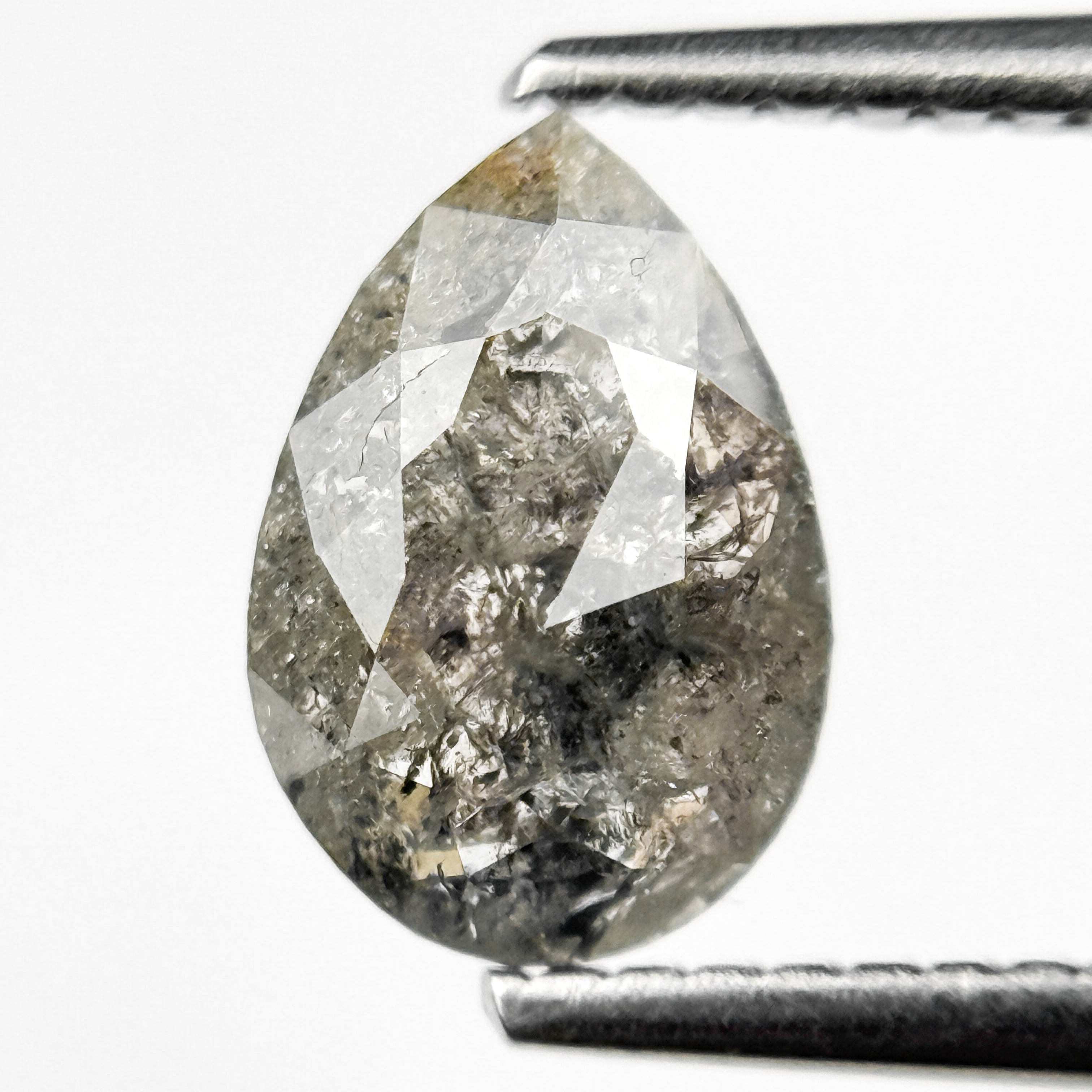 1.51 Ct Pear Rose Cut Grey Natural Salt and Pepper Diamond
