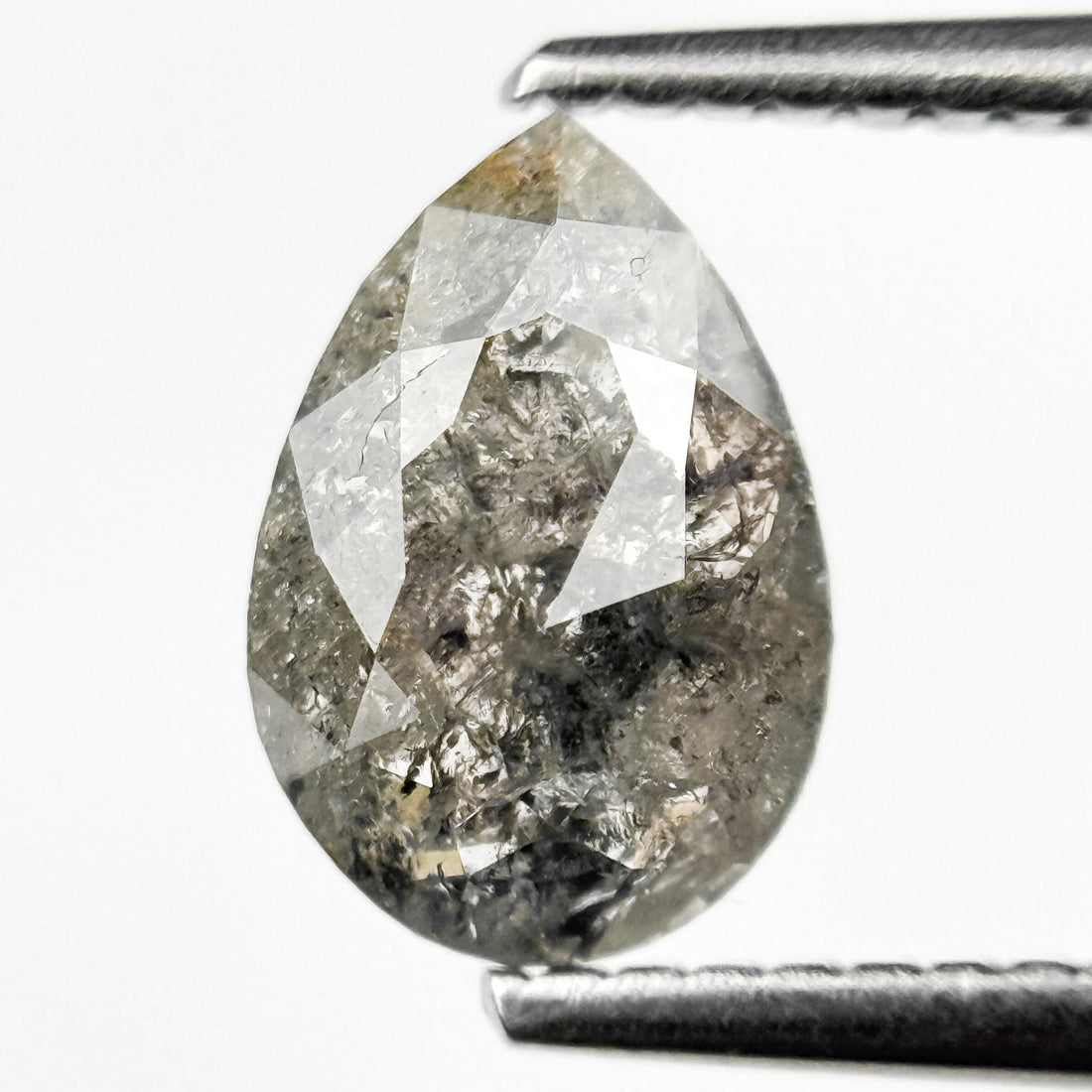 1.51 Ct Pear Rose Cut Grey Natural Salt and Pepper Diamond