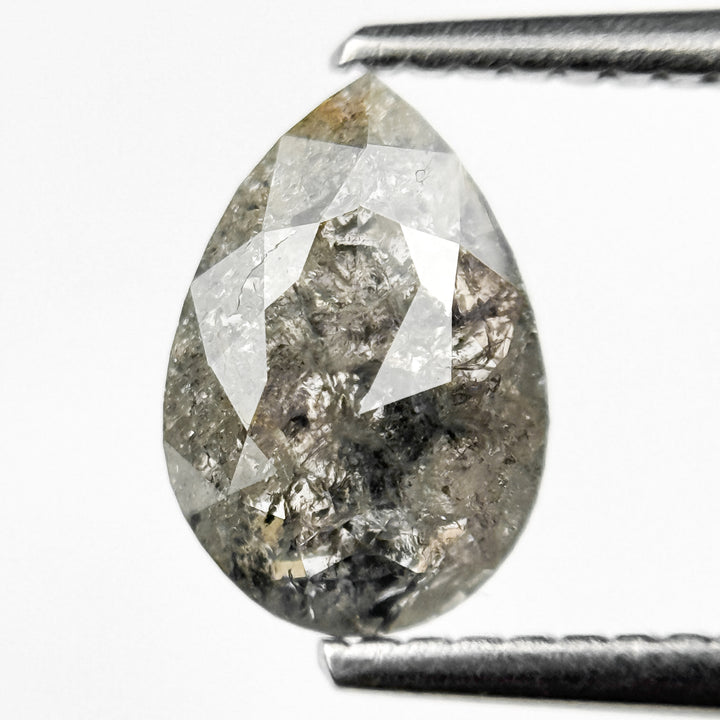 1.51 Ct Pear Rose Cut Grey Natural Salt and Pepper Diamond