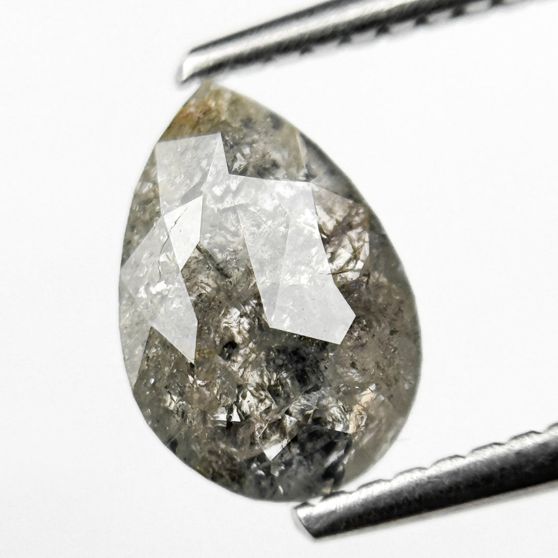 1.51 Ct Pear Rose Cut Grey Natural Salt and Pepper Diamond