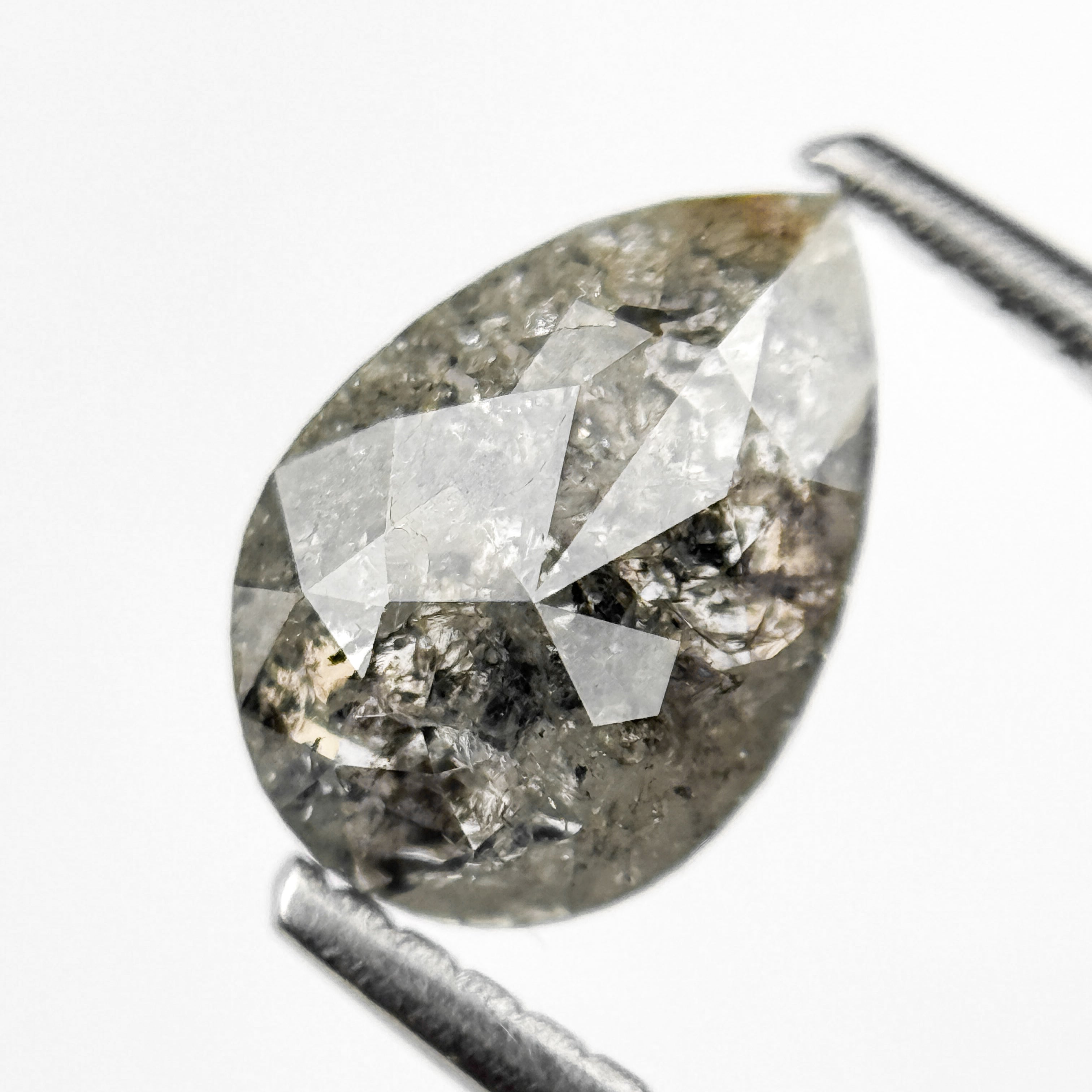 1.51 Ct Pear Rose Cut Grey Natural Salt and Pepper Diamond