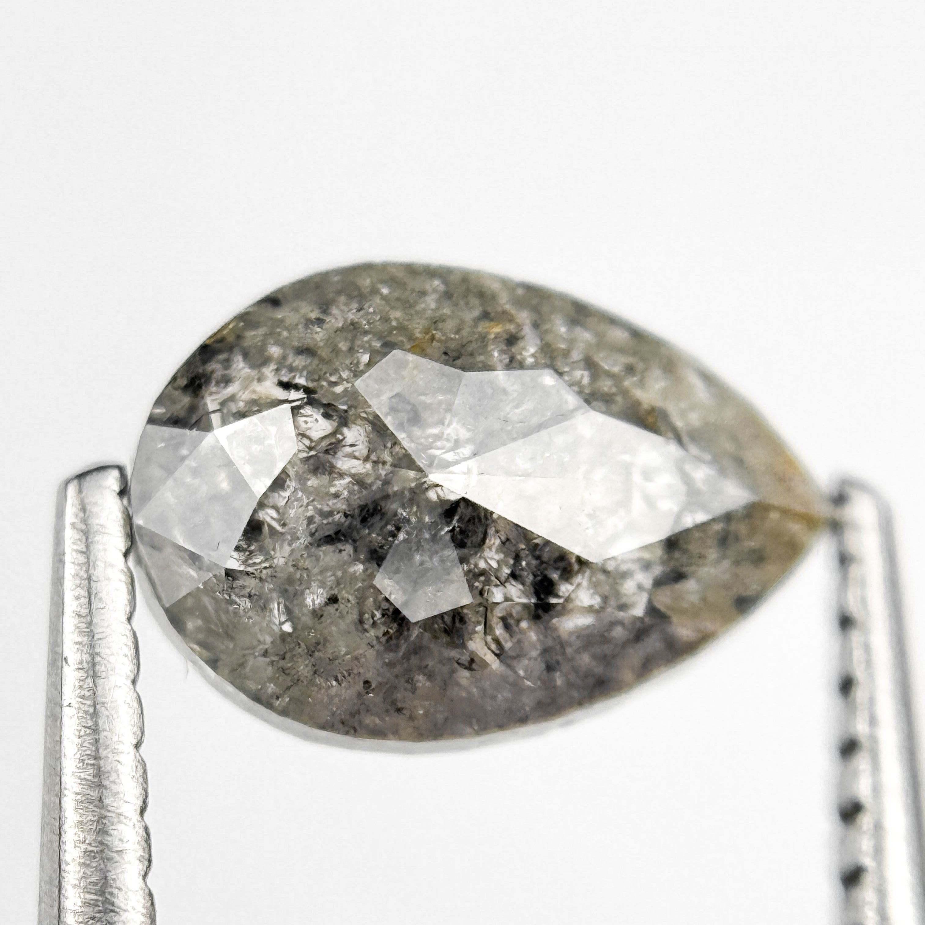 1.51 Ct Pear Rose Cut Grey Natural Salt and Pepper Diamond