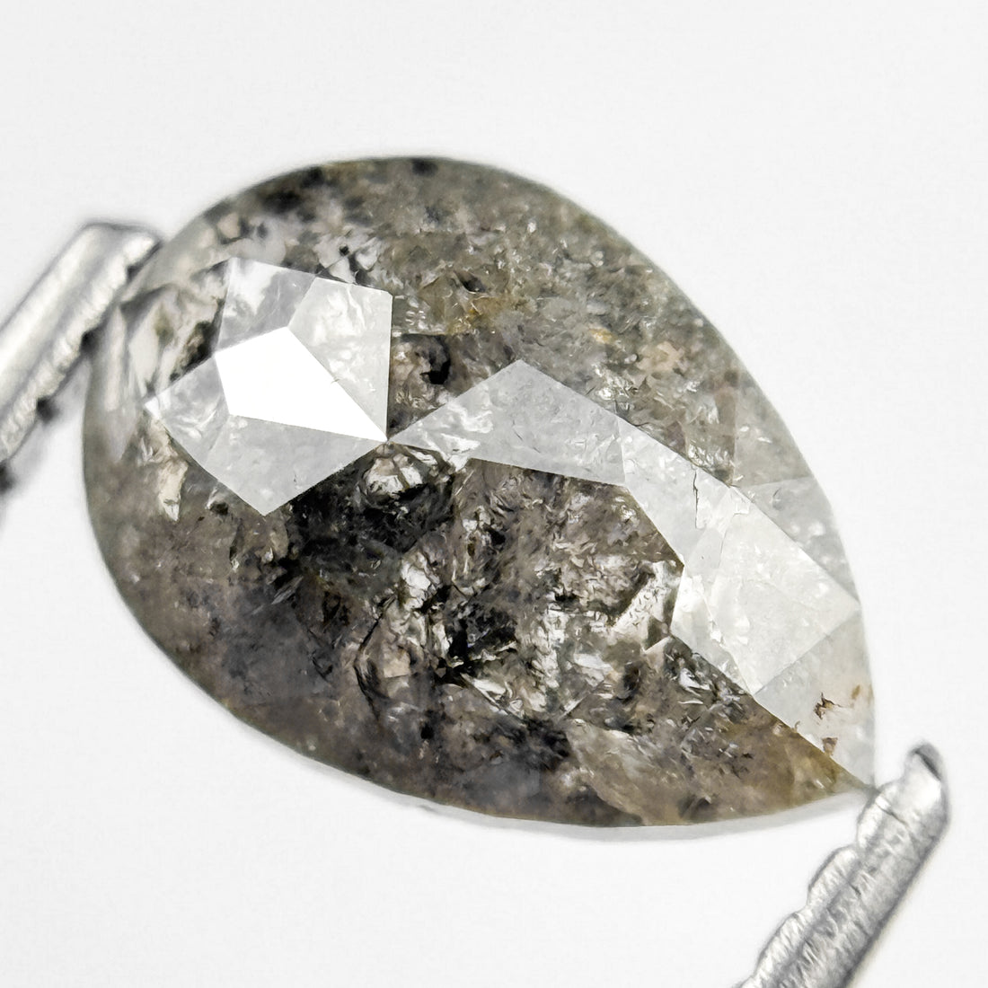 1.51 Ct Pear Rose Cut Grey Natural Salt and Pepper Diamond