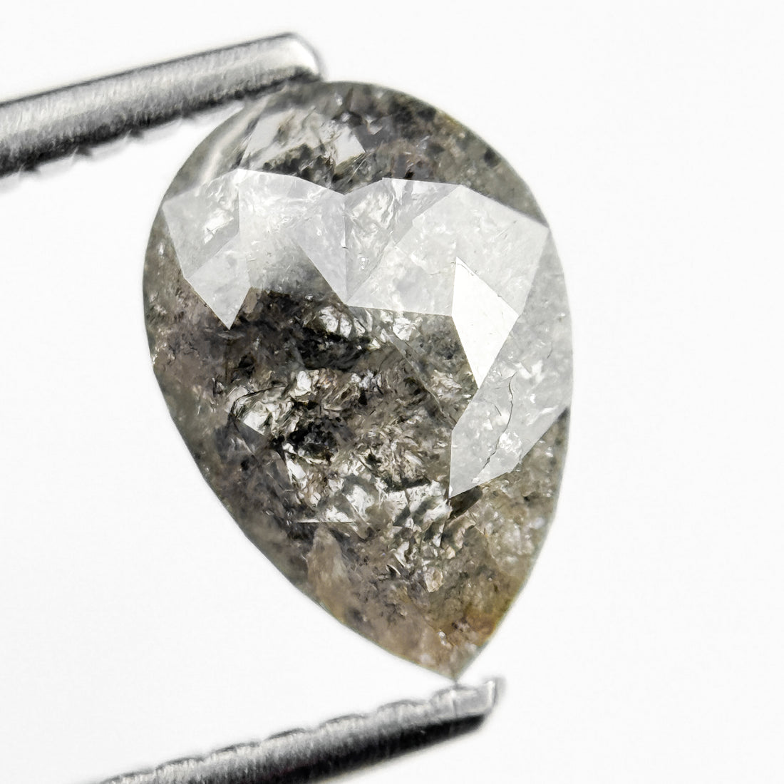 1.51 Ct Pear Rose Cut Grey Natural Salt and Pepper Diamond