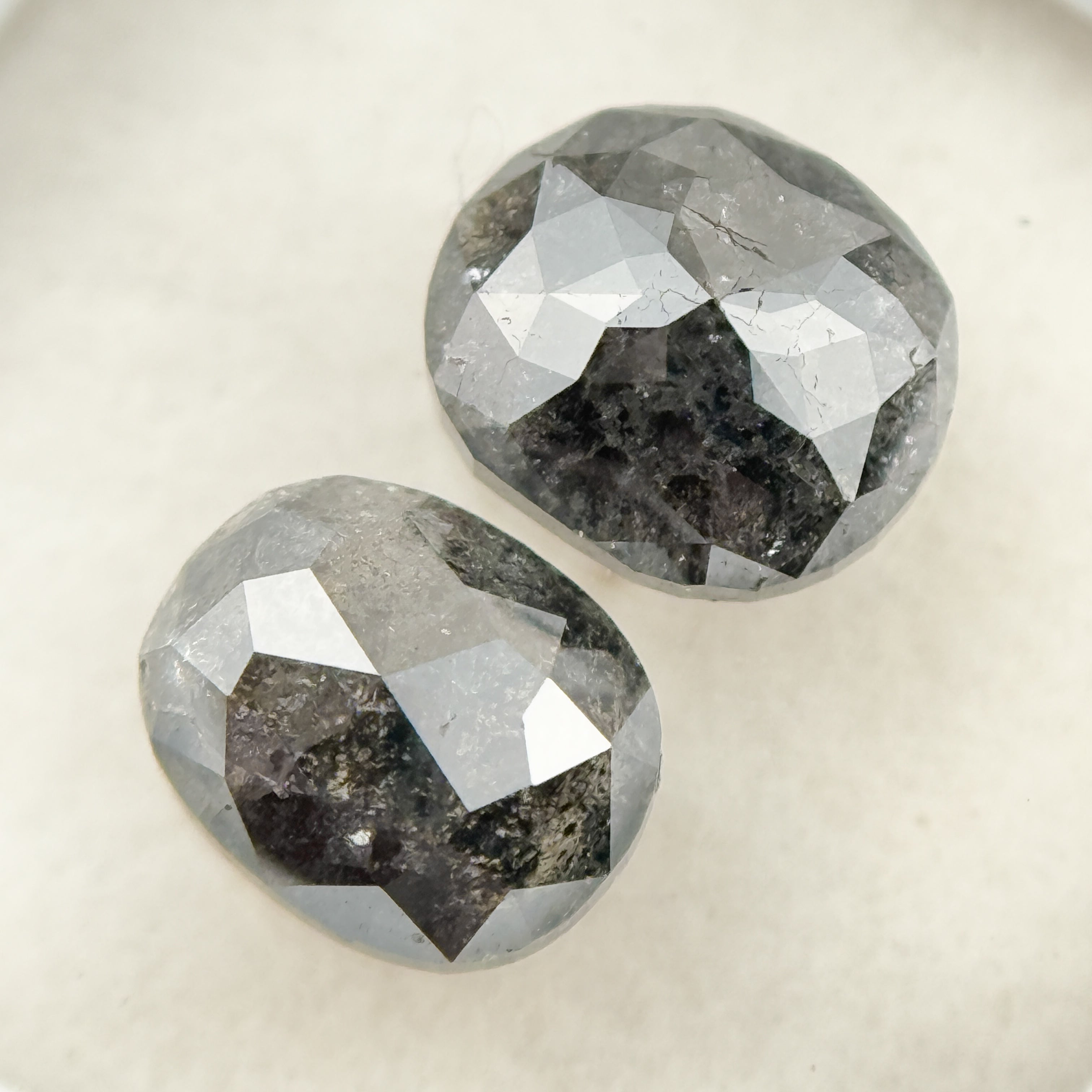 2.76 Ct Oval Rose Cut Grey Natural Salt and Pepper Diamond