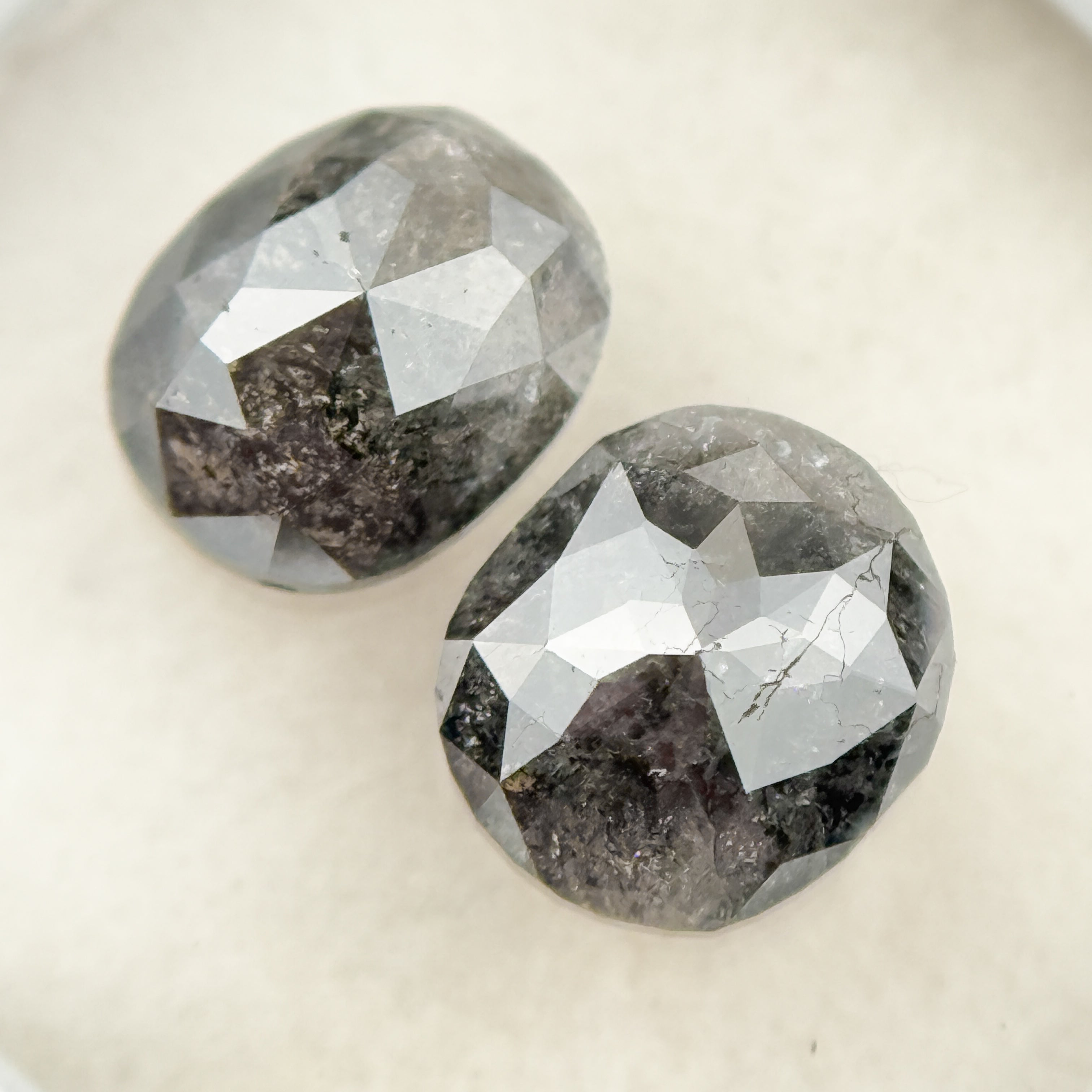2.76 Ct Oval Rose Cut Grey Natural Salt and Pepper Diamond