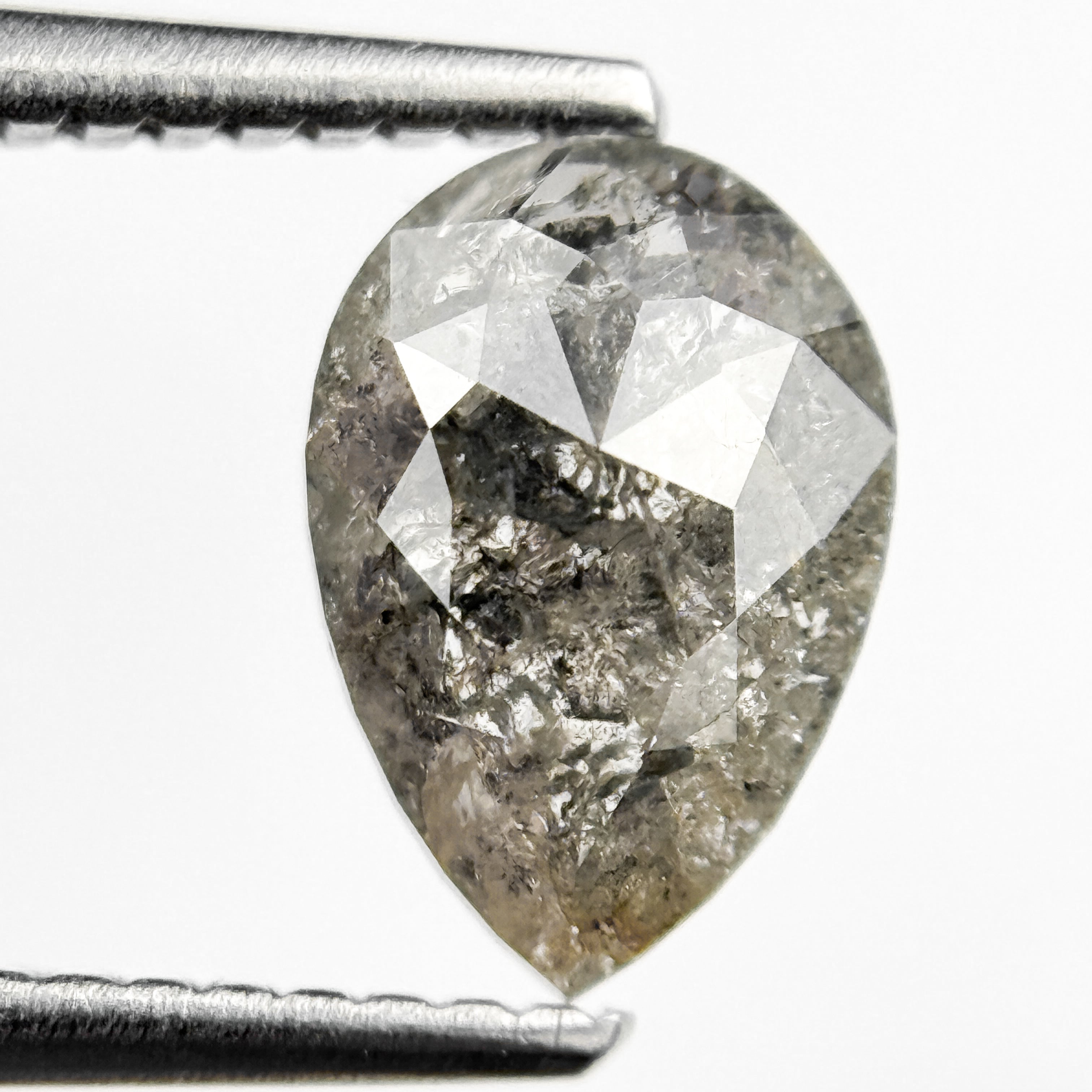 1.51 Ct Pear Rose Cut Grey Natural Salt and Pepper Diamond