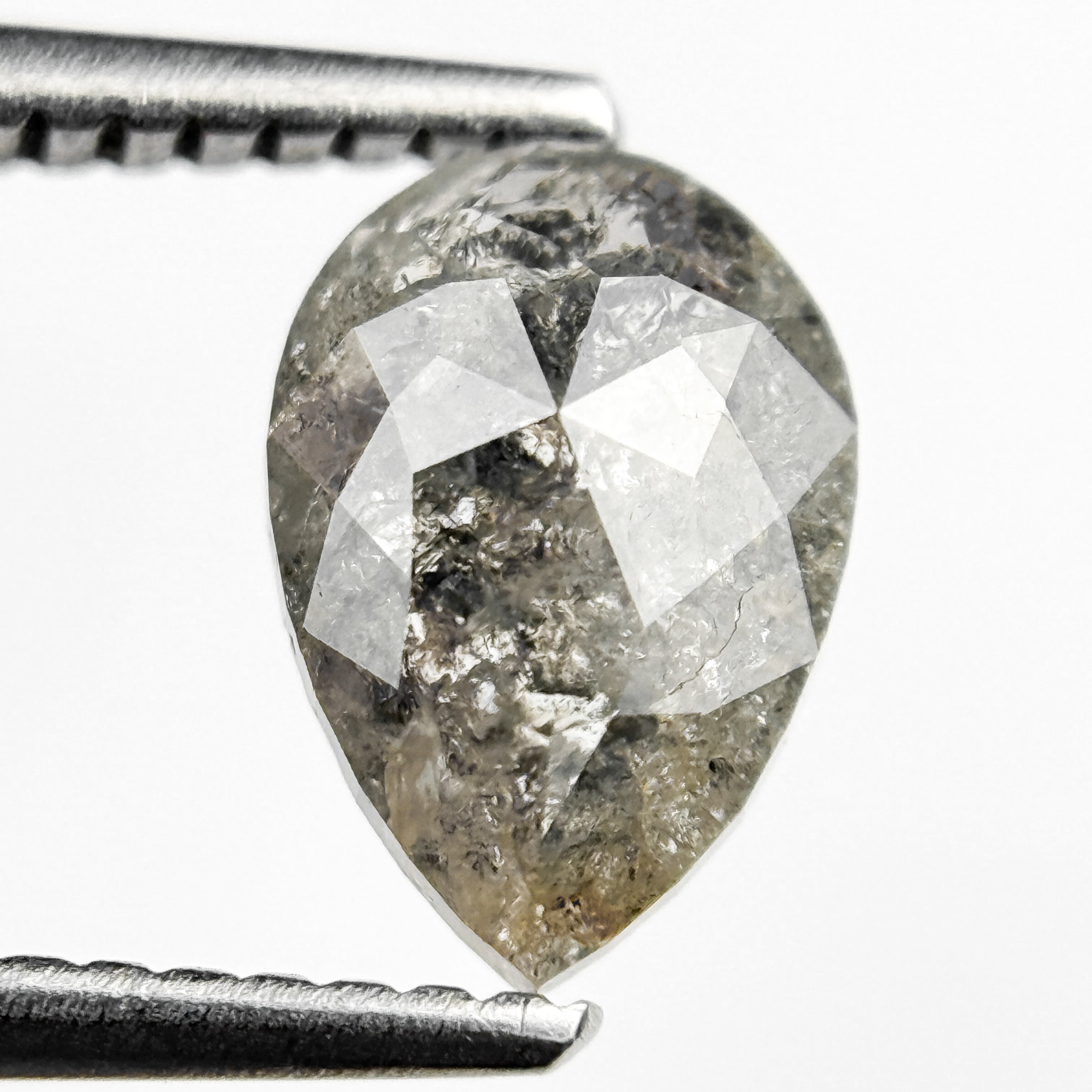 1.51 Ct Pear Rose Cut Grey Natural Salt and Pepper Diamond