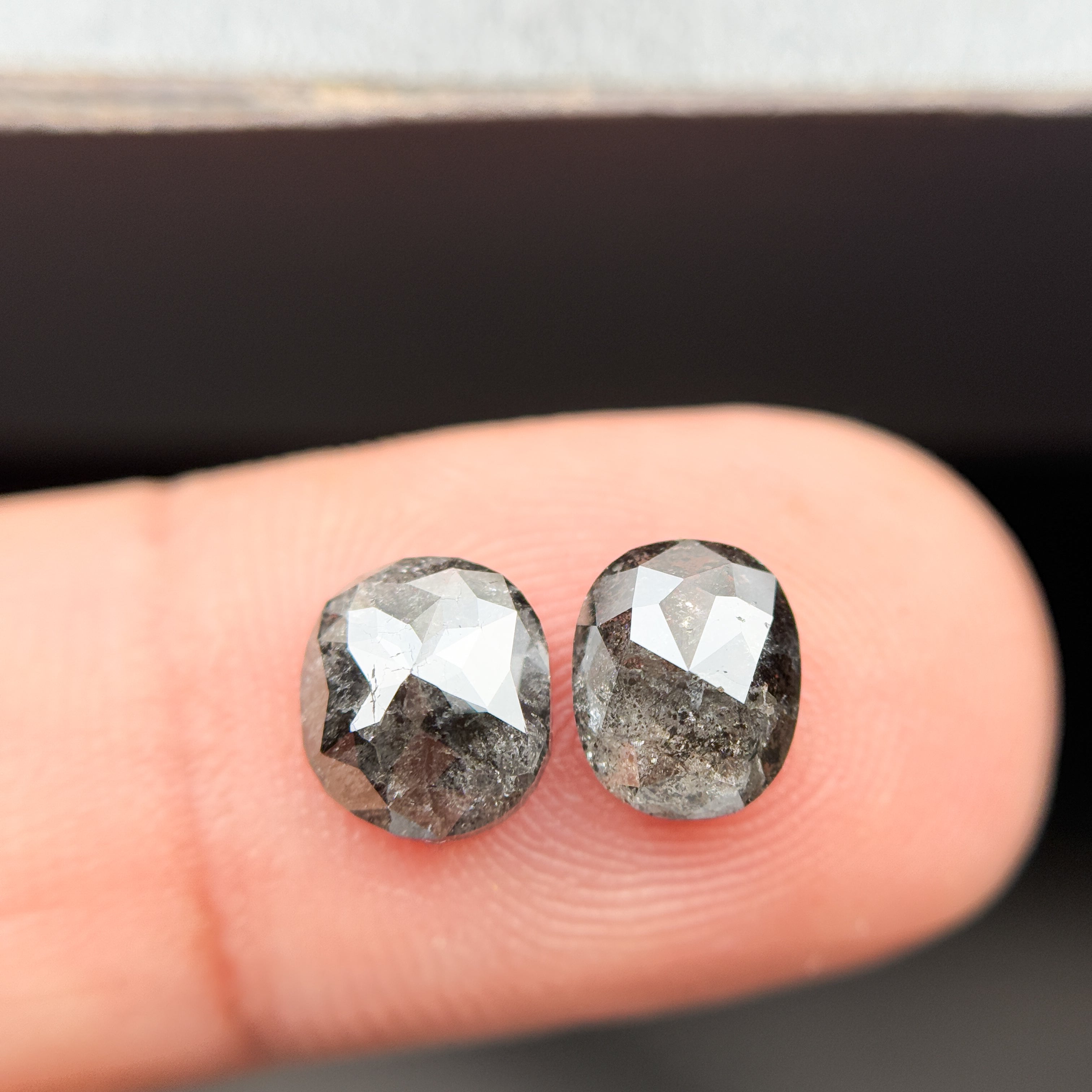 2.76 Ct Oval Rose Cut Grey Natural Salt and Pepper Diamond
